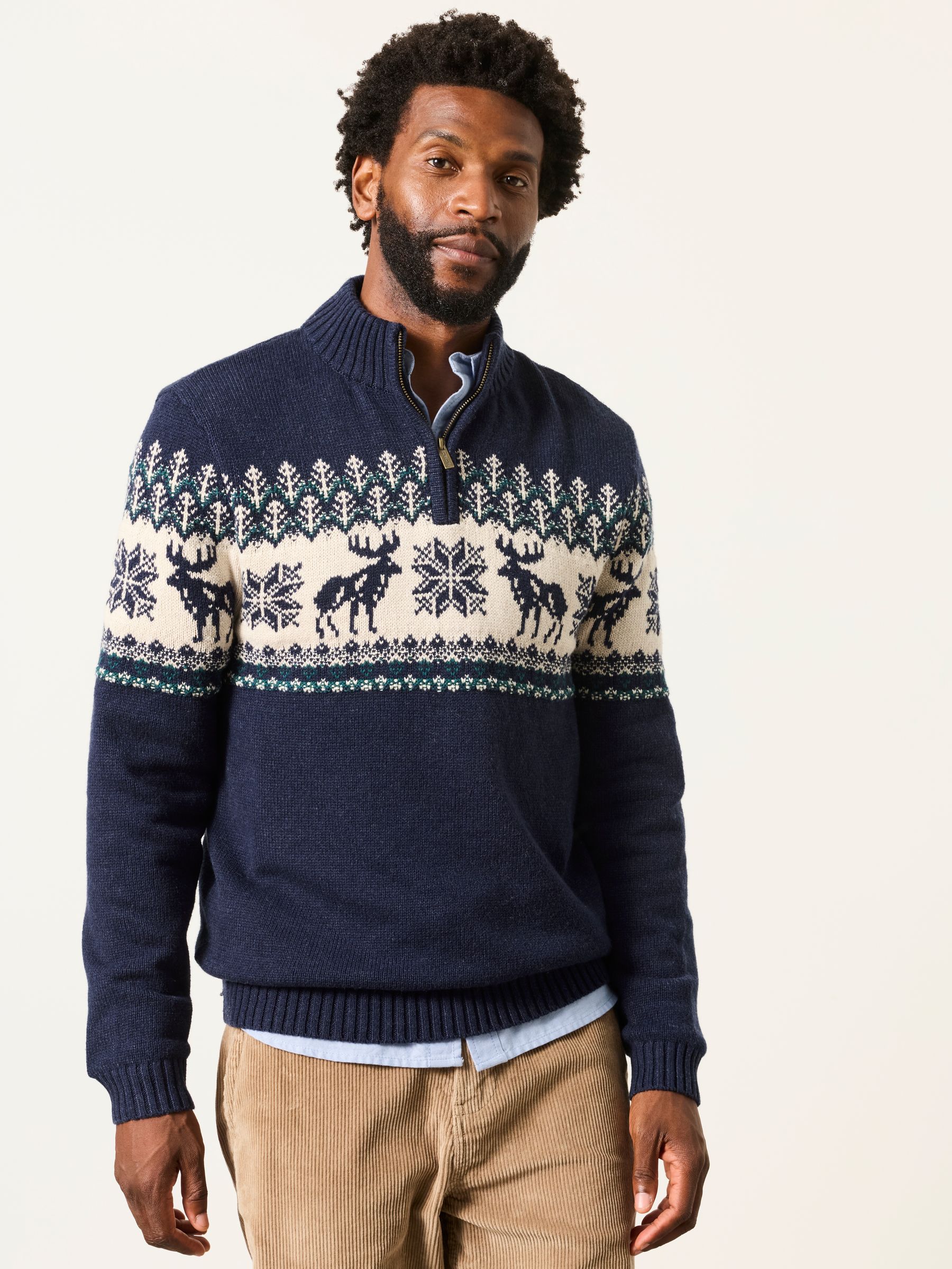 Matching Family Navy Moose Quarter Zip Christmas Jumper - Image 1 of 7