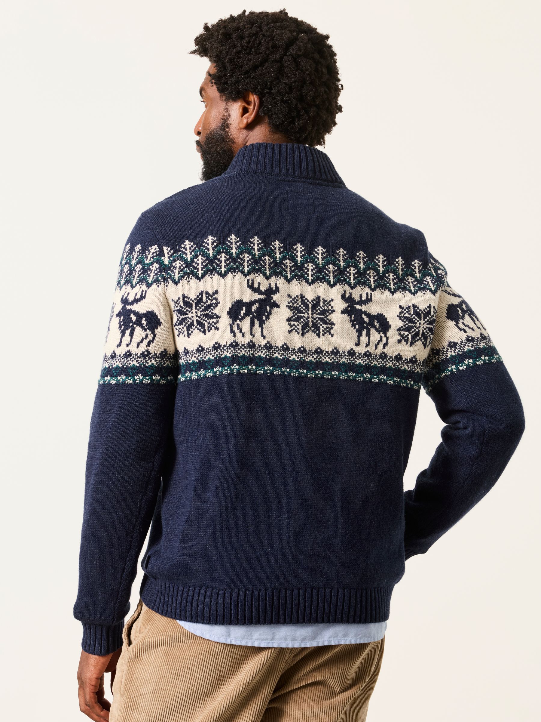 Matching Family Navy Moose Quarter Zip Christmas Jumper - Image 2 of 7