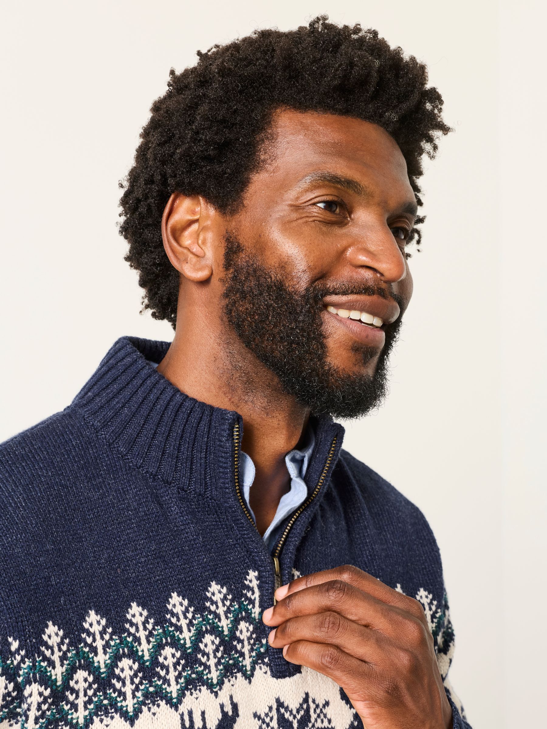 Matching Family Navy Moose Quarter Zip Christmas Jumper - Image 3 of 7