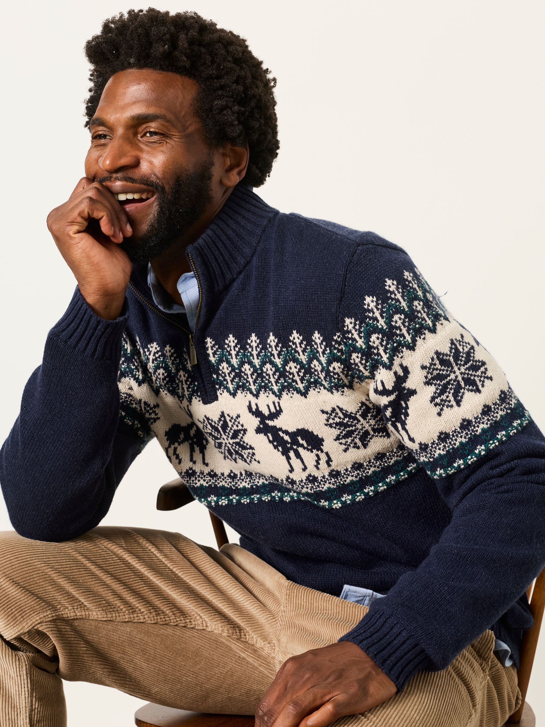 Matching Family Navy Moose Quarter Zip Christmas Jumper - Image 5 of 7