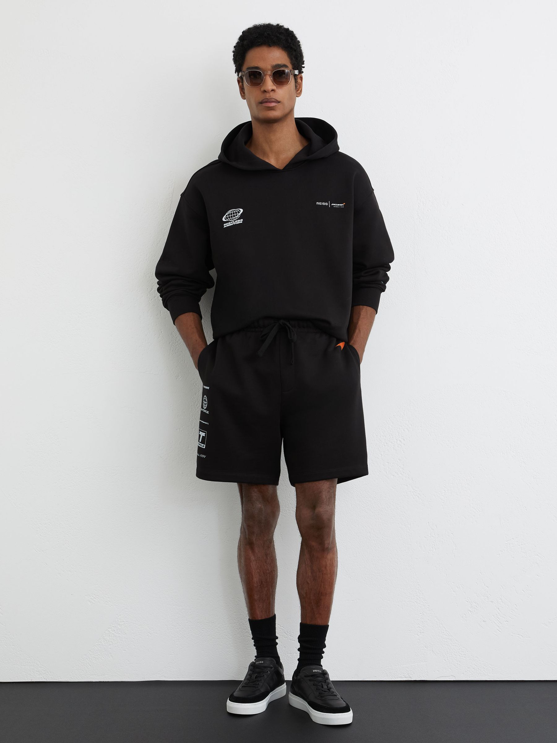 McLaren Racing Motif Drawstring Shorts in Washed Black - Image 1 of 8