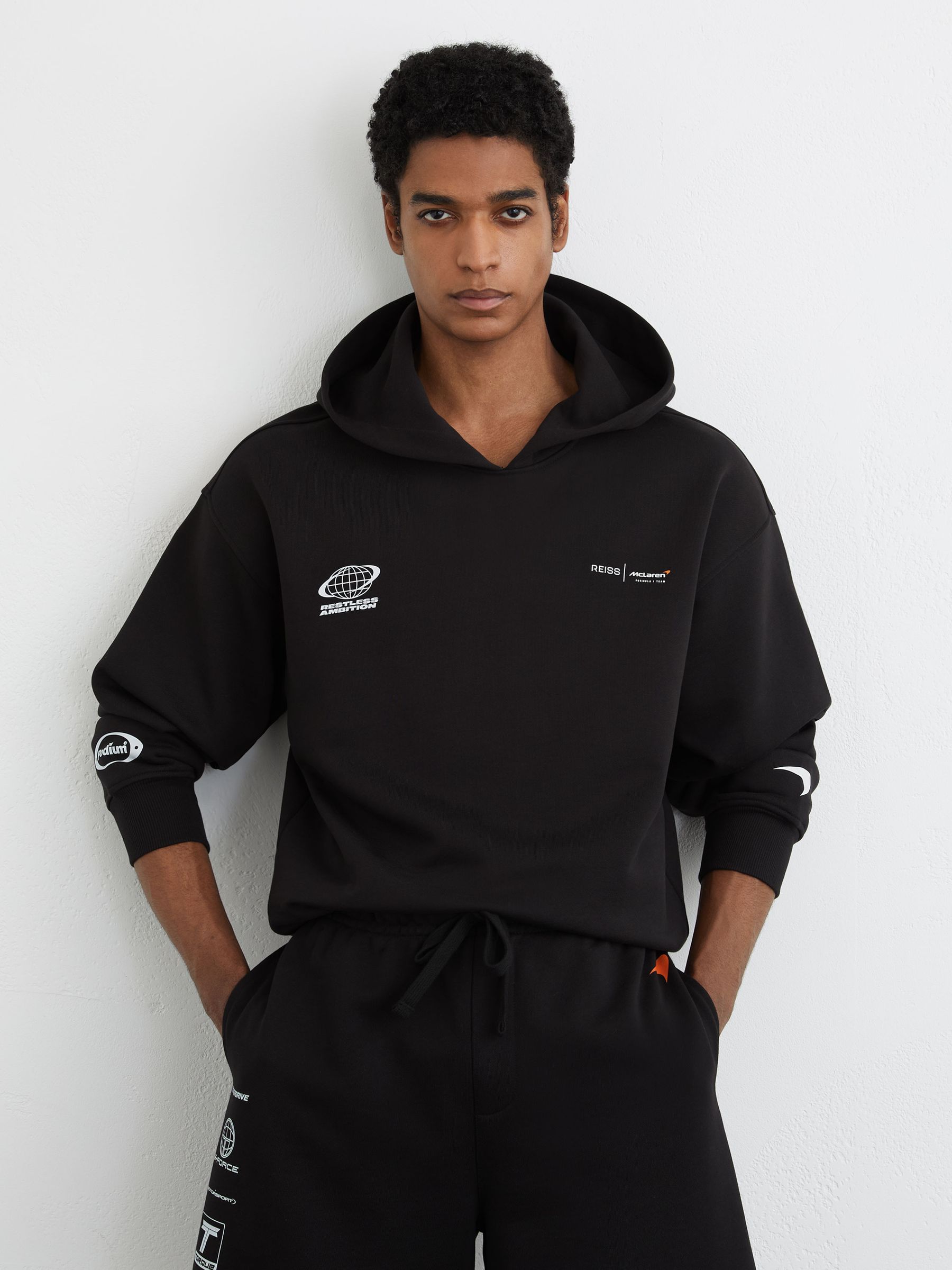 McLaren Racing Heavyweight Motif Hoodie Unisex-Fit in Washed Black - Image 1 of 8