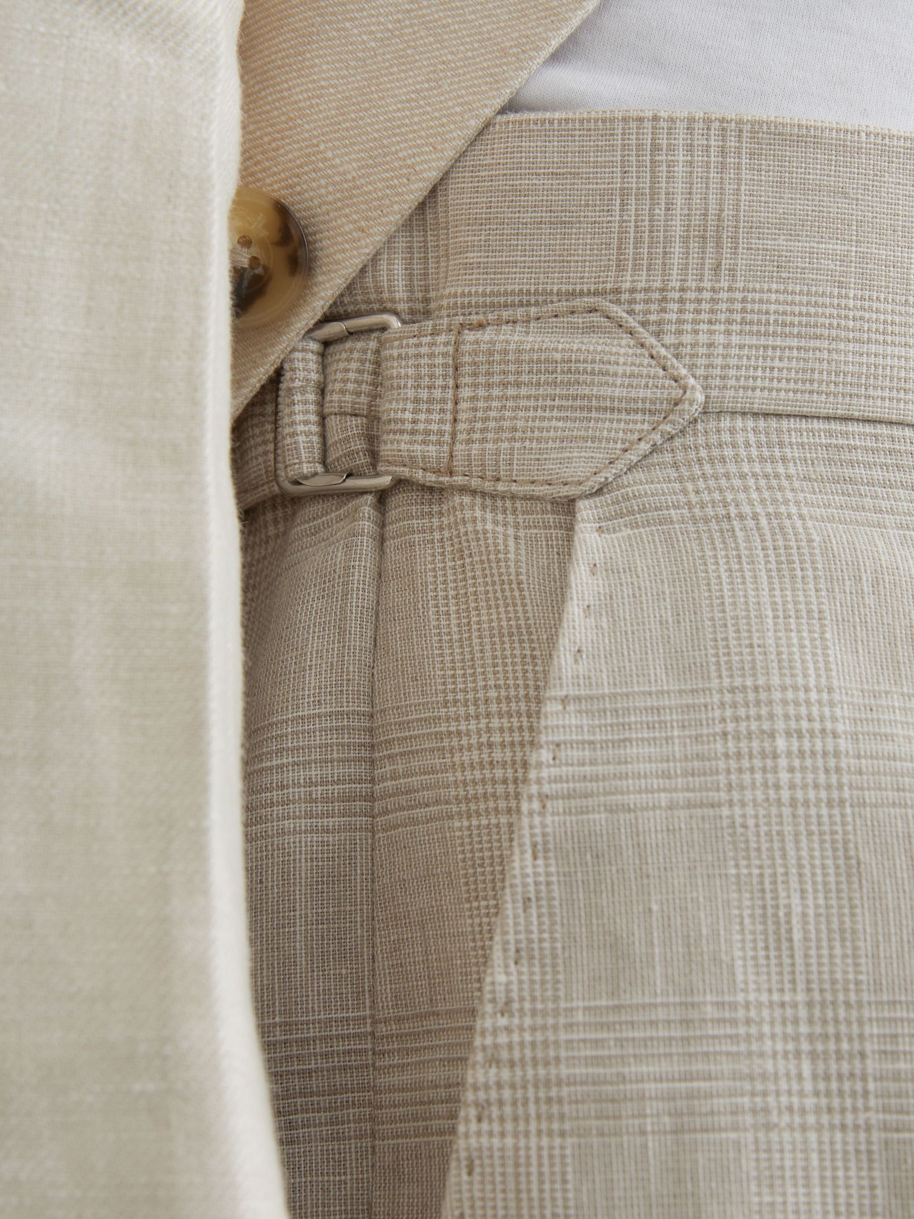 Linen-Cotton Check Tapered Trousers in Oatmeal - image 5