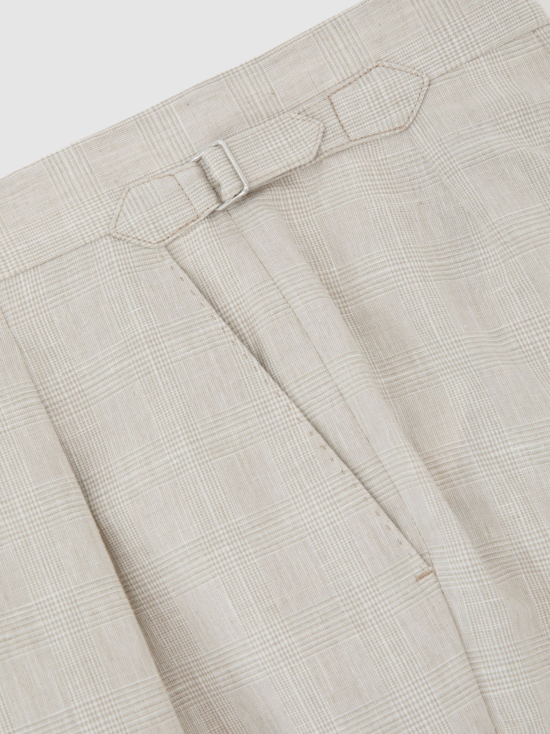 Linen-Cotton Check Tapered Trousers in Oatmeal - image 4