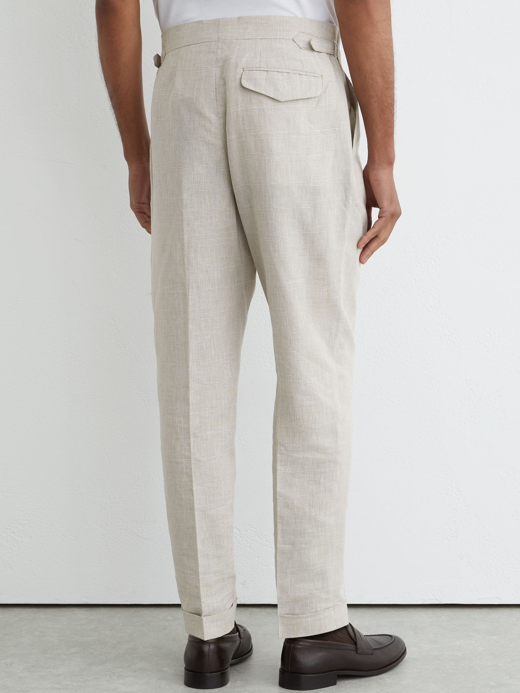 Linen-Cotton Check Tapered Trousers in Oatmeal - image 2
