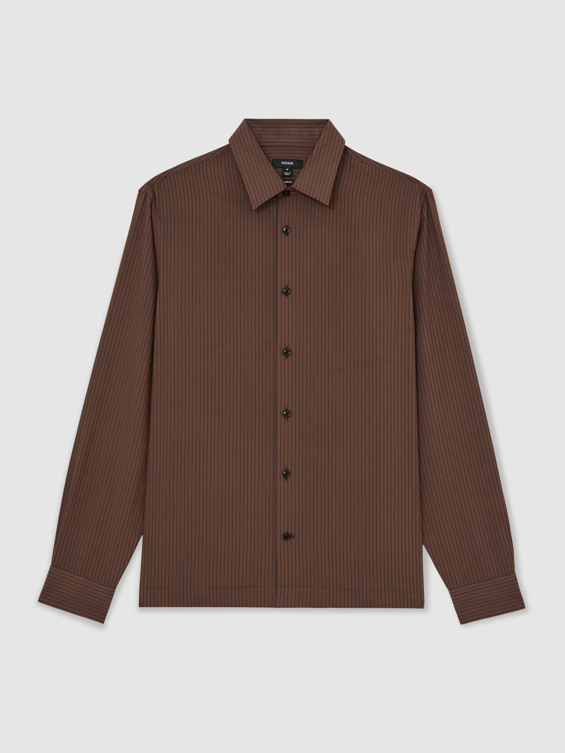 Pinstripe Regular-Fit Long-Sleeve Shirt in Chocolate Brown