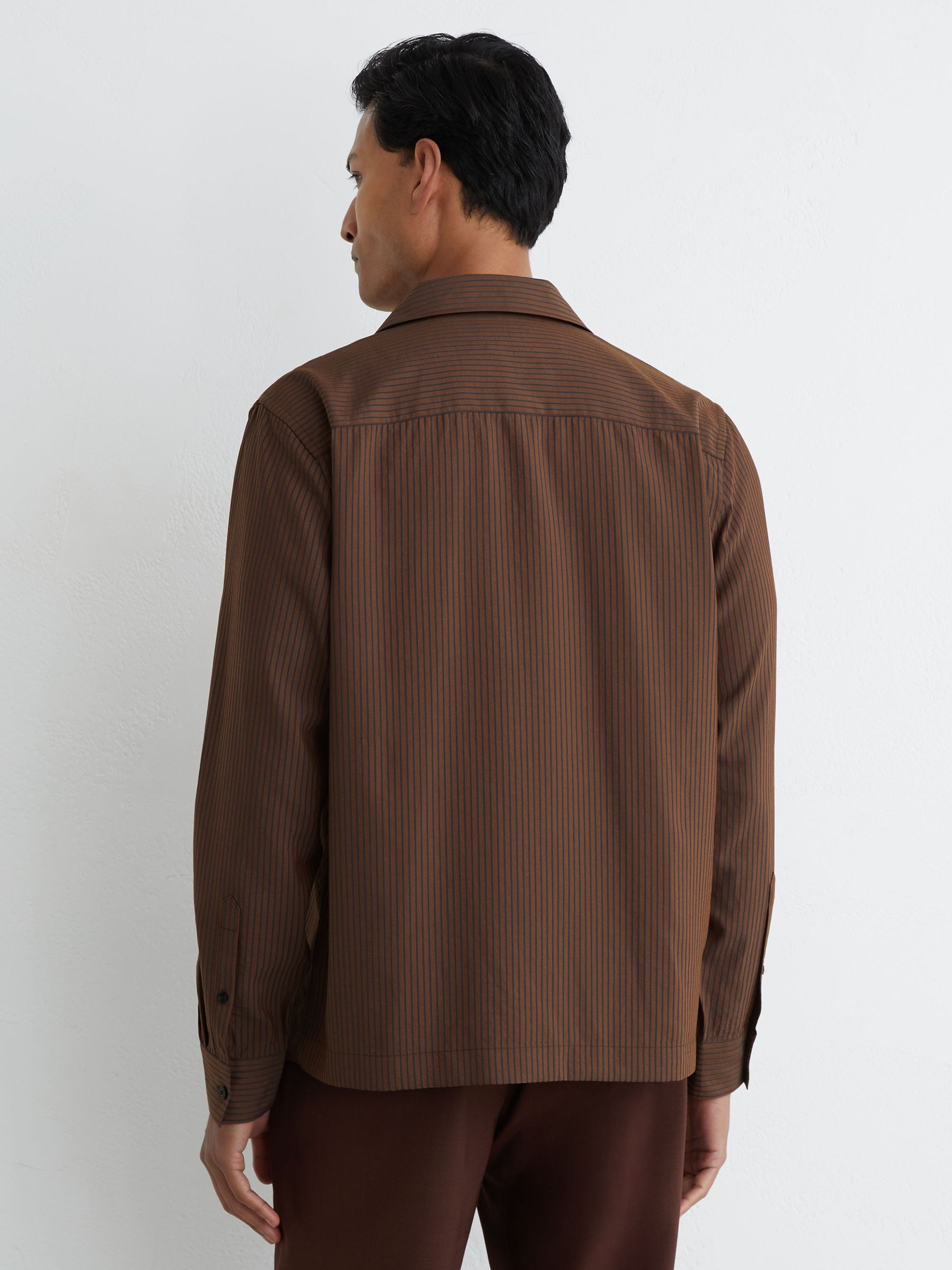 Pinstripe Regular-Fit Long-Sleeve Shirt in Chocolate Brown - image 5