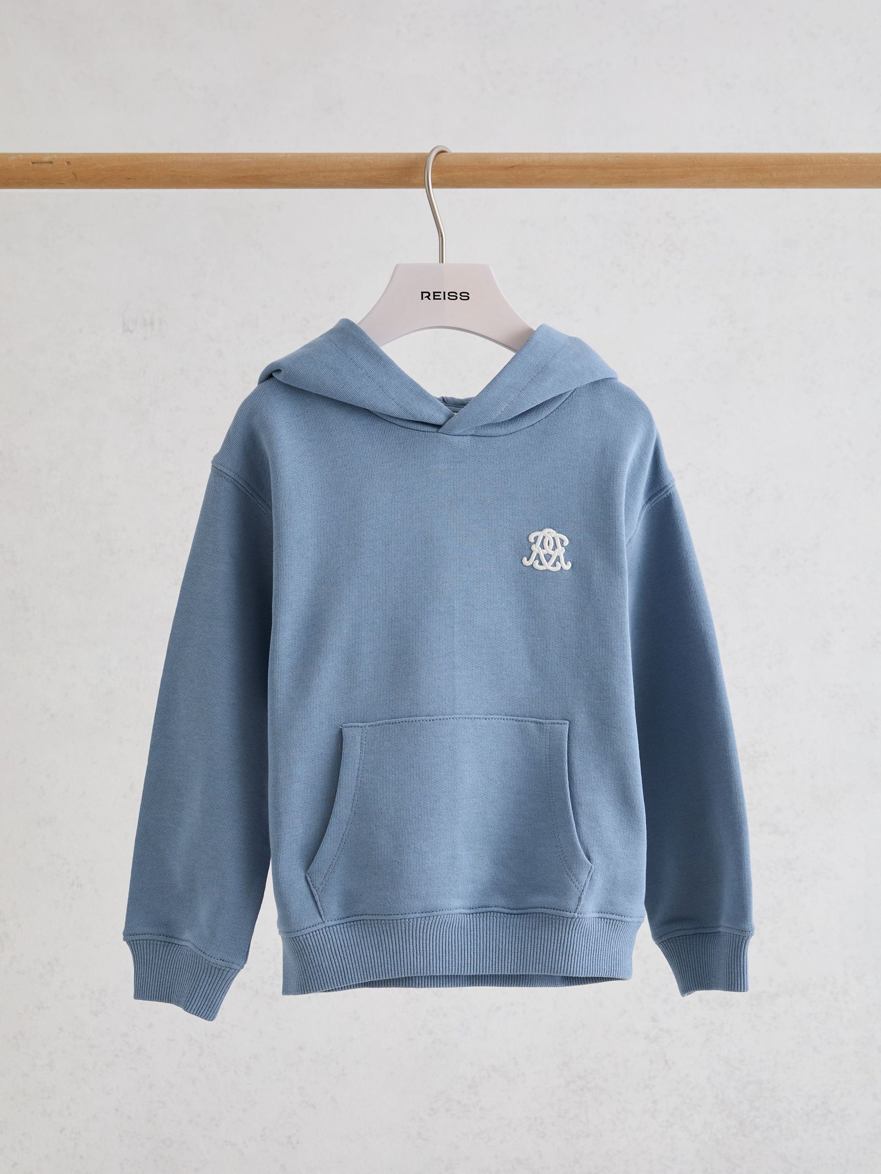 Monogram Embroidered Relaxed Hoodie in Airforce Blue - Image 2 of 3