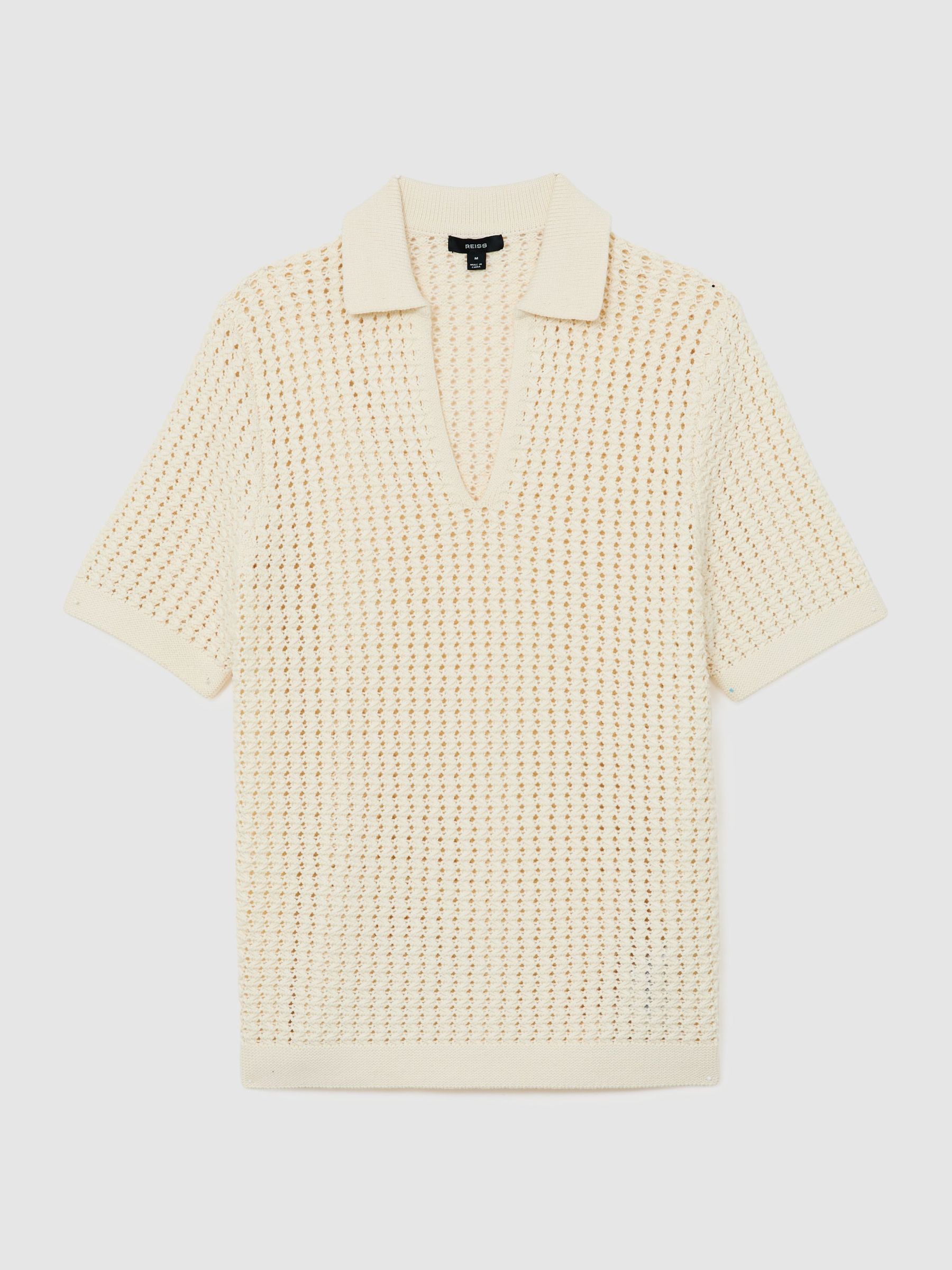 Crochet Open-Collar Polo Shirt in White - image 1