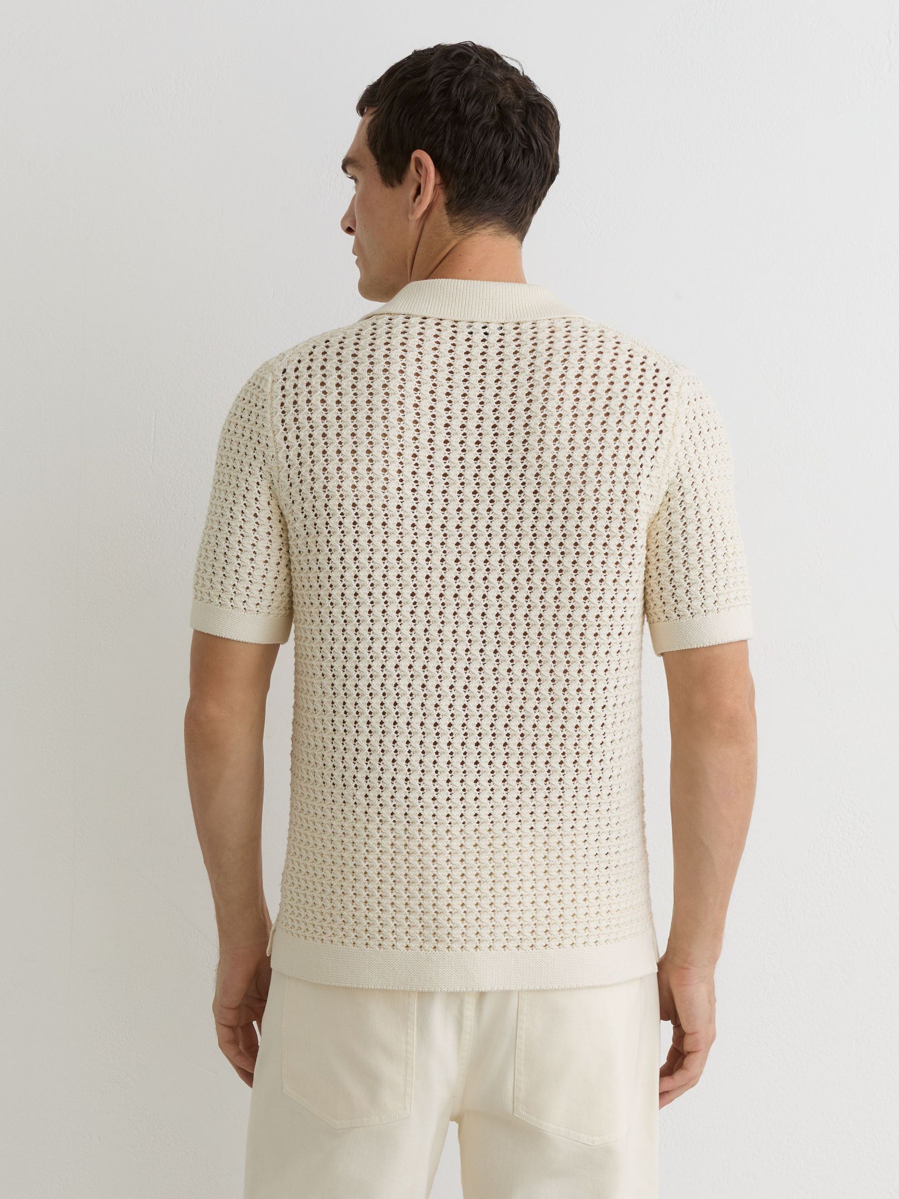 Crochet Open-Collar Polo Shirt in White - image 3