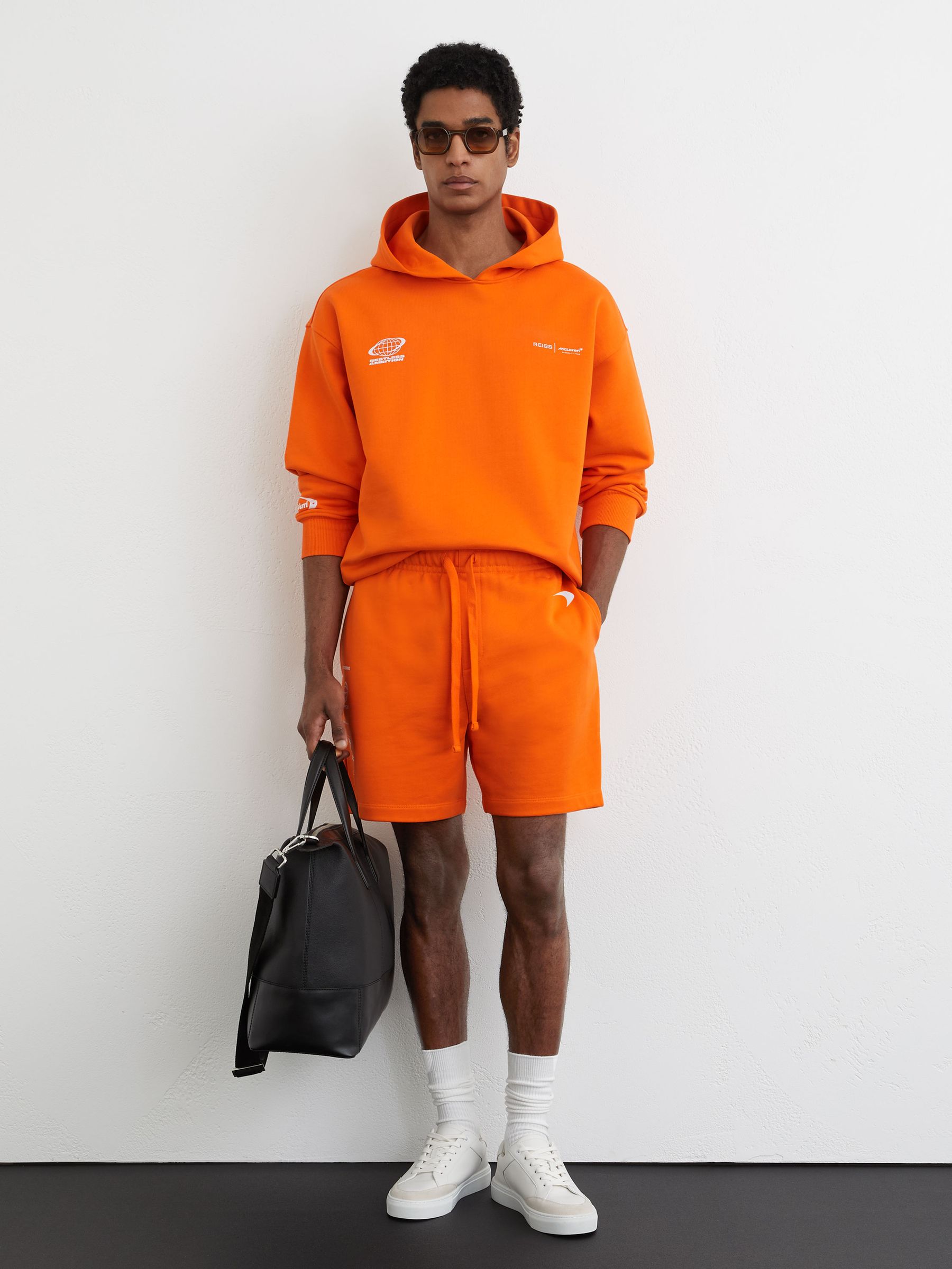 McLaren Racing Motif Drawstring Shorts in Papaya Orange - Image 1 of 7
