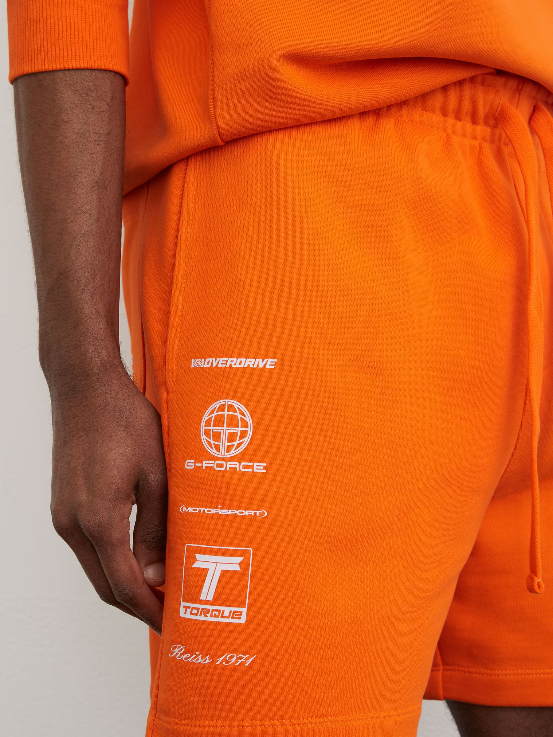 McLaren Racing Motif Drawstring Shorts in Papaya Orange - Image 4 of 7