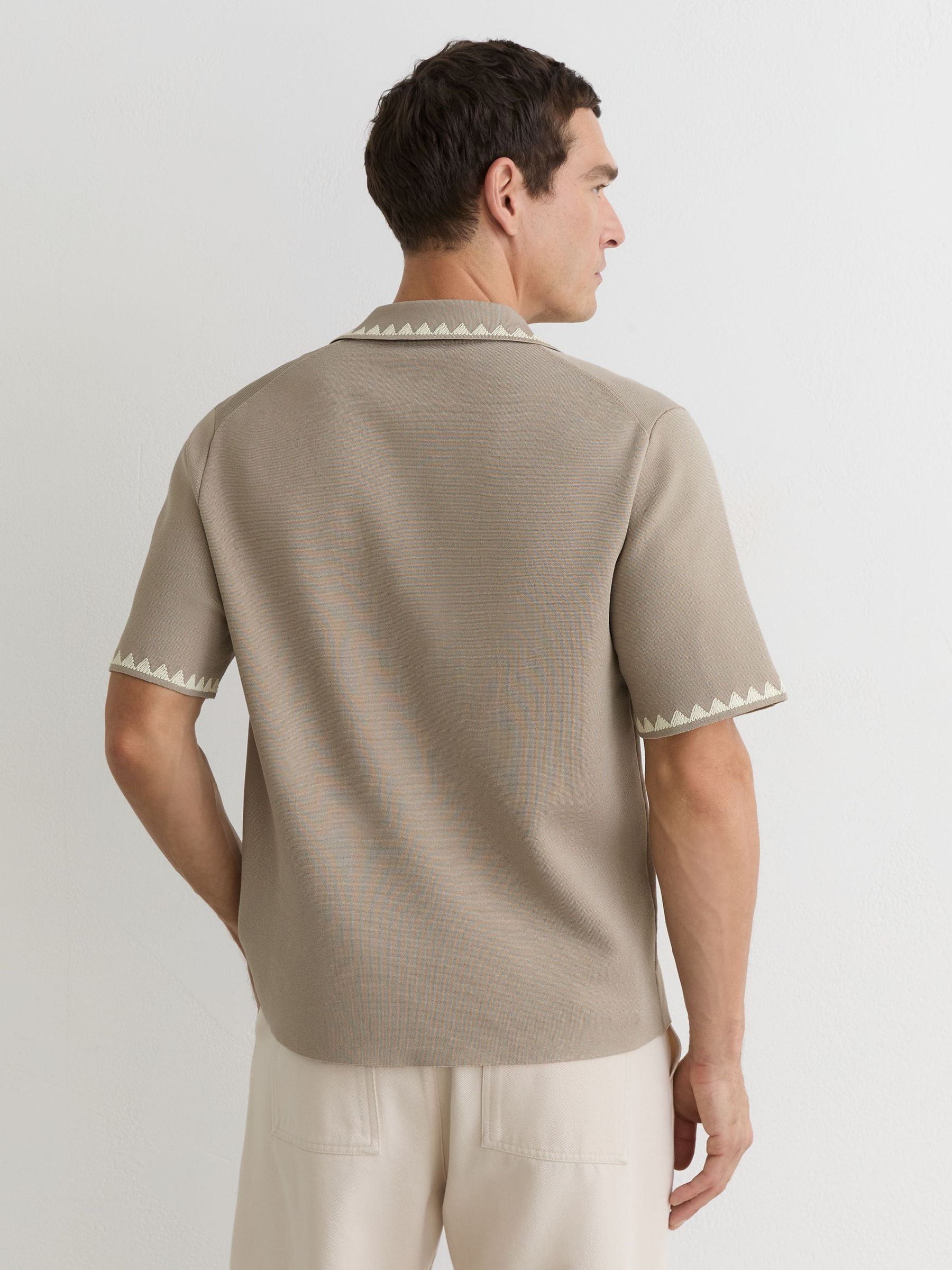 Floral-Embroidered Knitted Shirt in Champagne - image 4