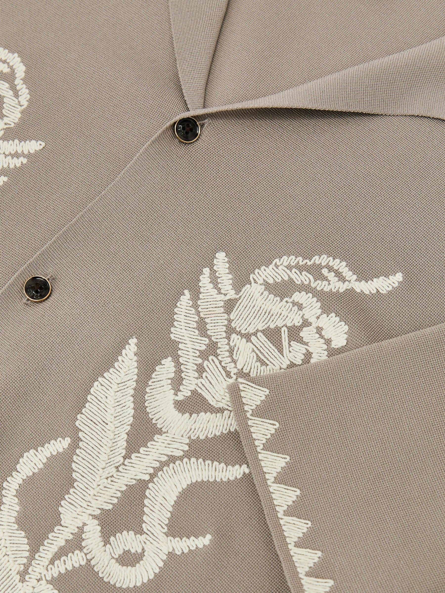Floral-Embroidered Knitted Shirt in Champagne - image 3
