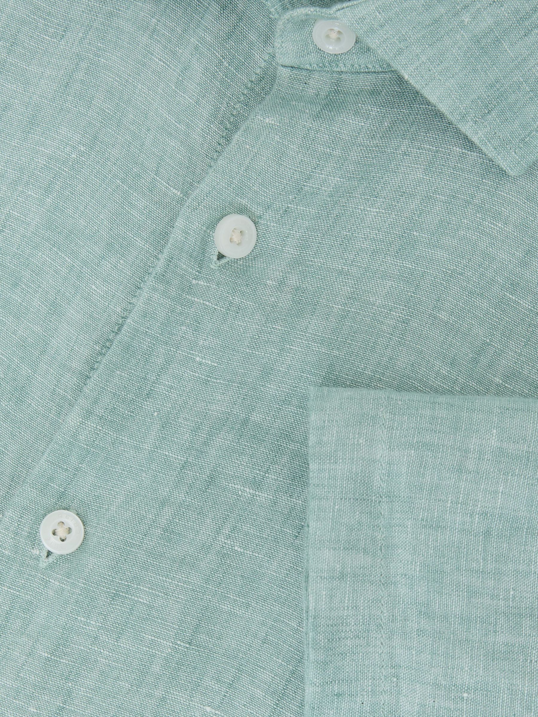 Slim Fit Linen Button-Through Shirt in Sage Melange - image 4