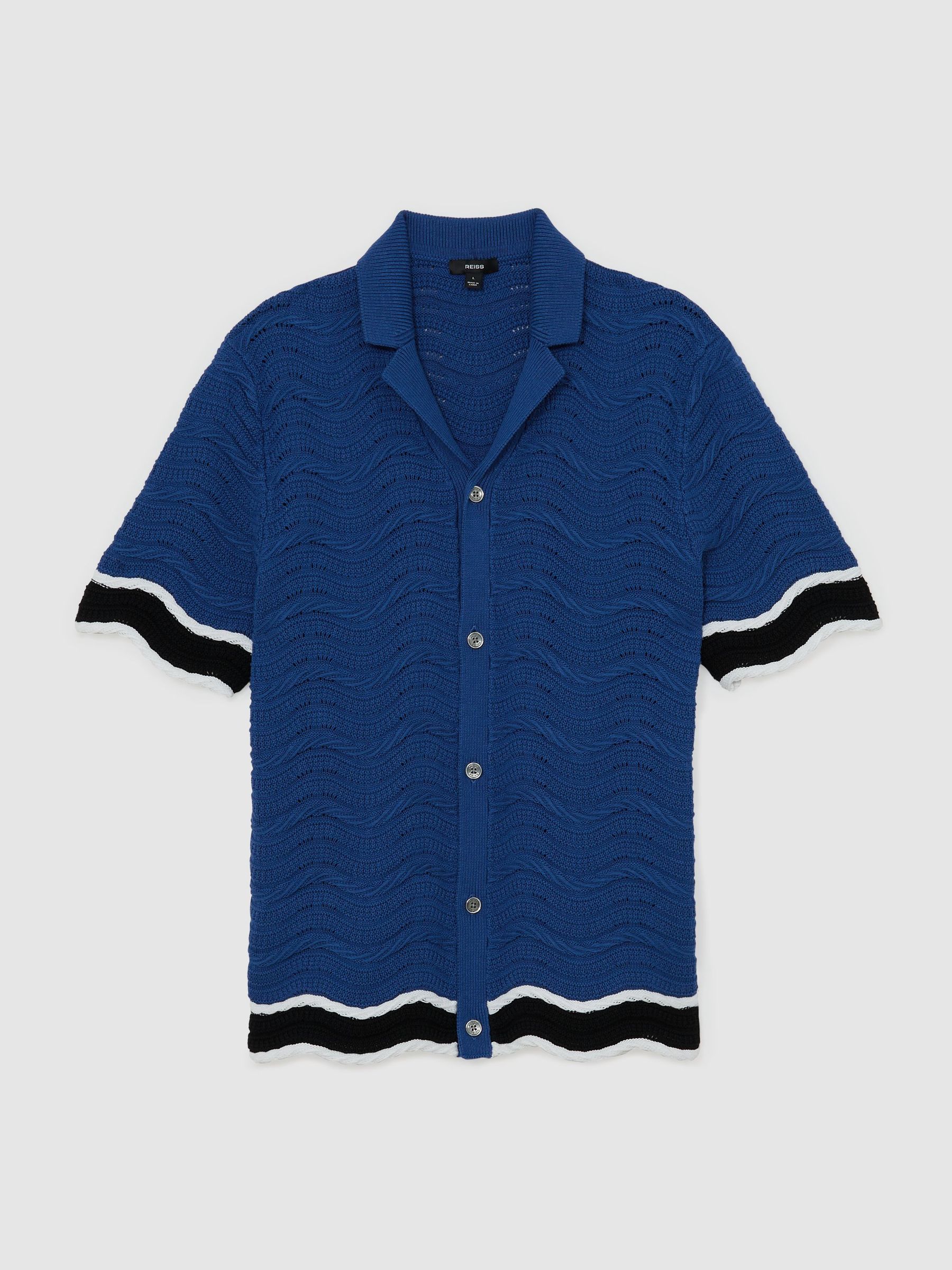 Cotton-Blend Wave-Knit Tipped Shirt in Blue - image 1