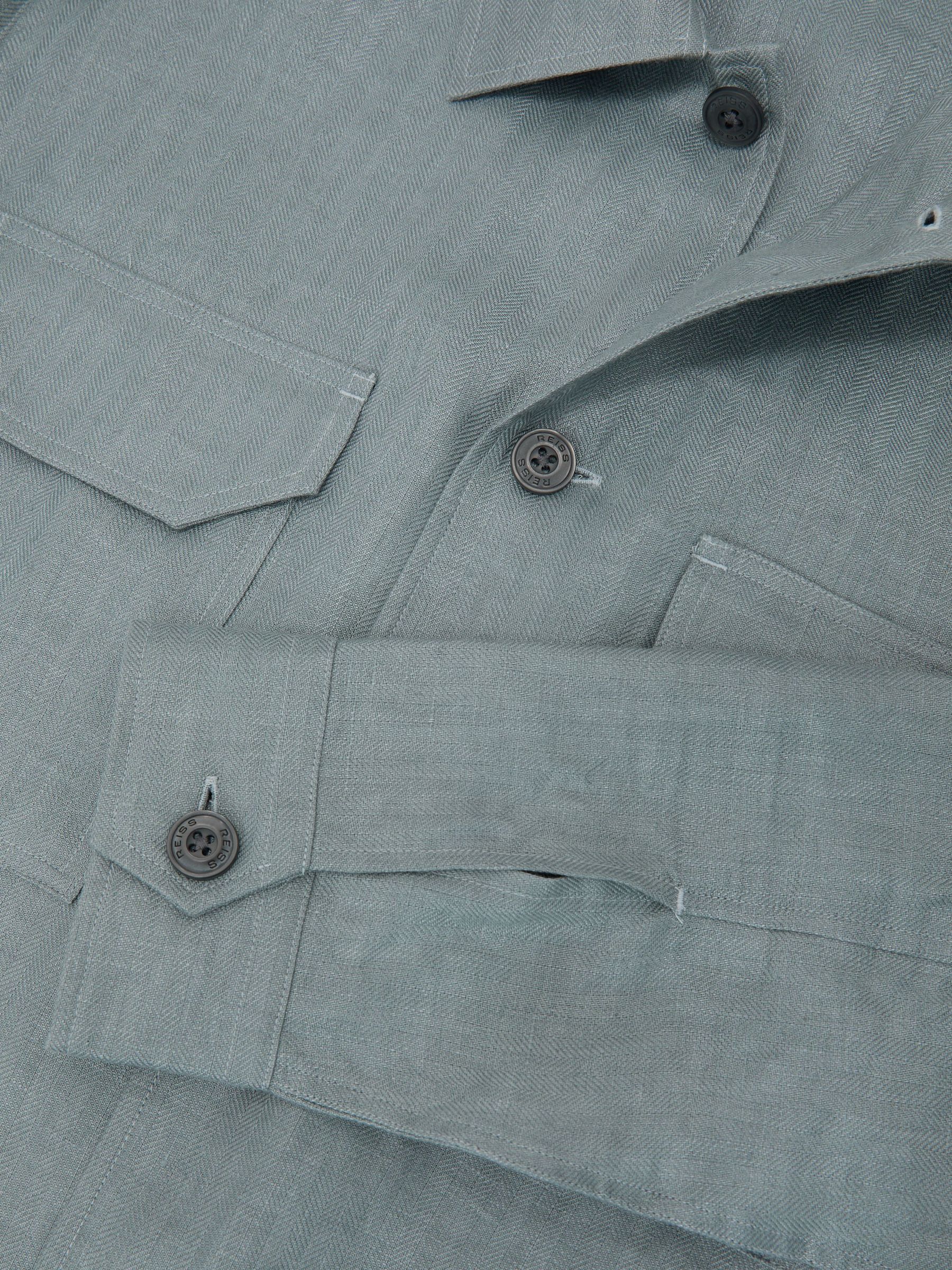 Linen Herringbone-Stripe Regular-Fit Shirt in Teal Blue - Image 9 of 9