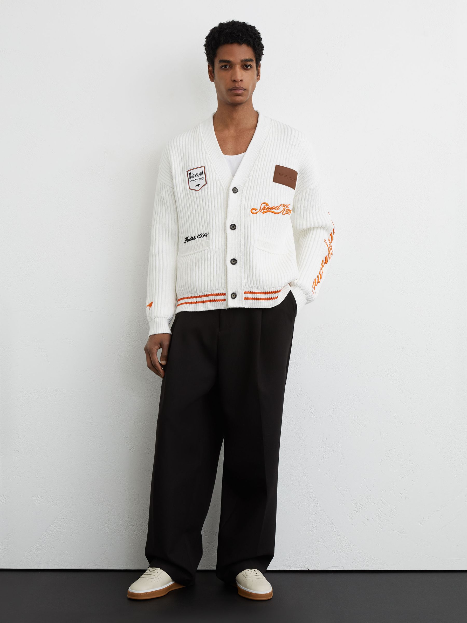 McLaren Racing Embroidered Rib-Knit Cardigan in White - Image 1 of 6