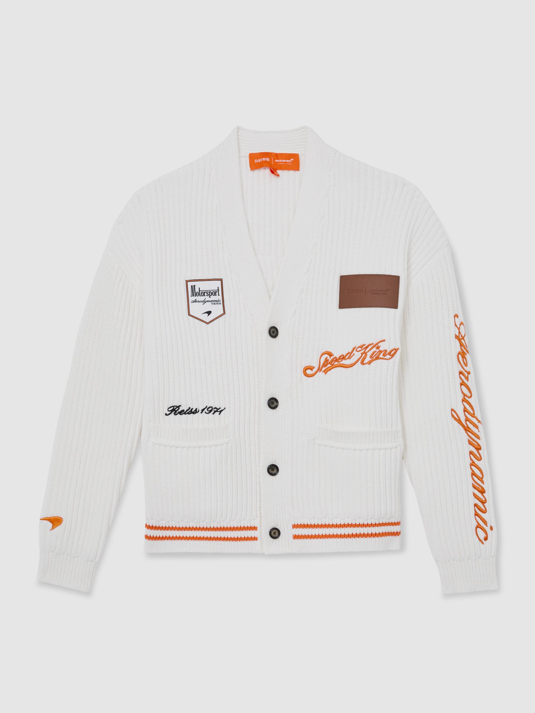 McLaren Racing Embroidered Rib-Knit Cardigan in White - Image 2 of 6