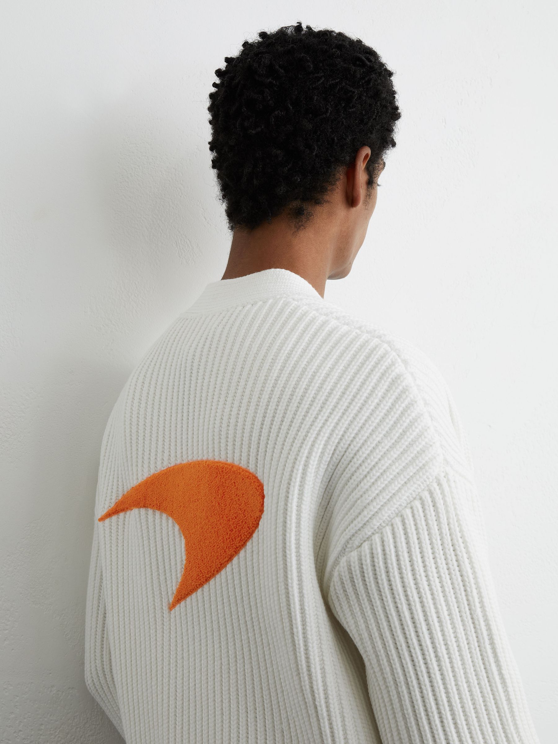 McLaren Racing Embroidered Rib-Knit Cardigan in White - Image 3 of 6