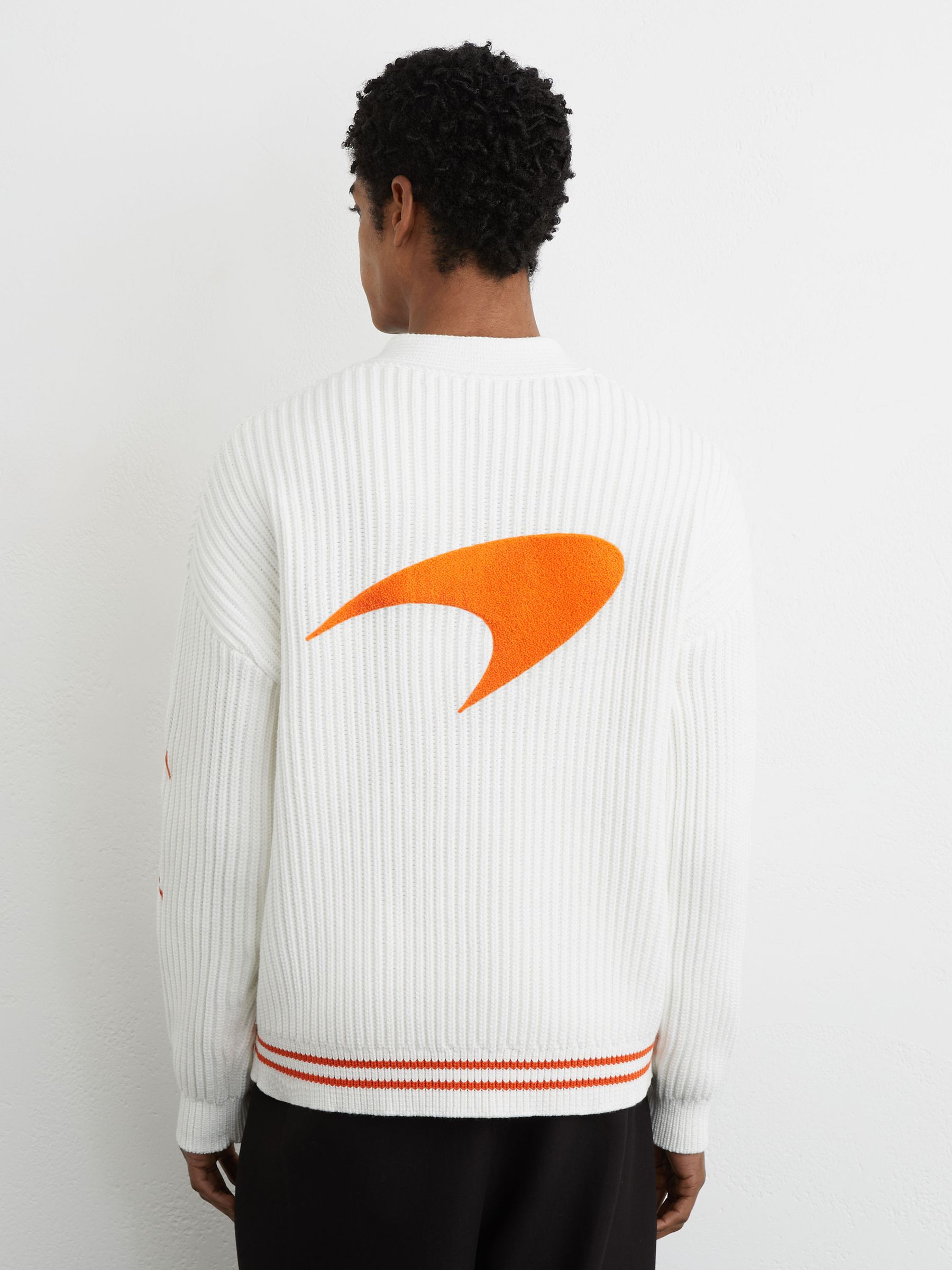 McLaren Racing Embroidered Rib-Knit Cardigan in White - Image 4 of 6