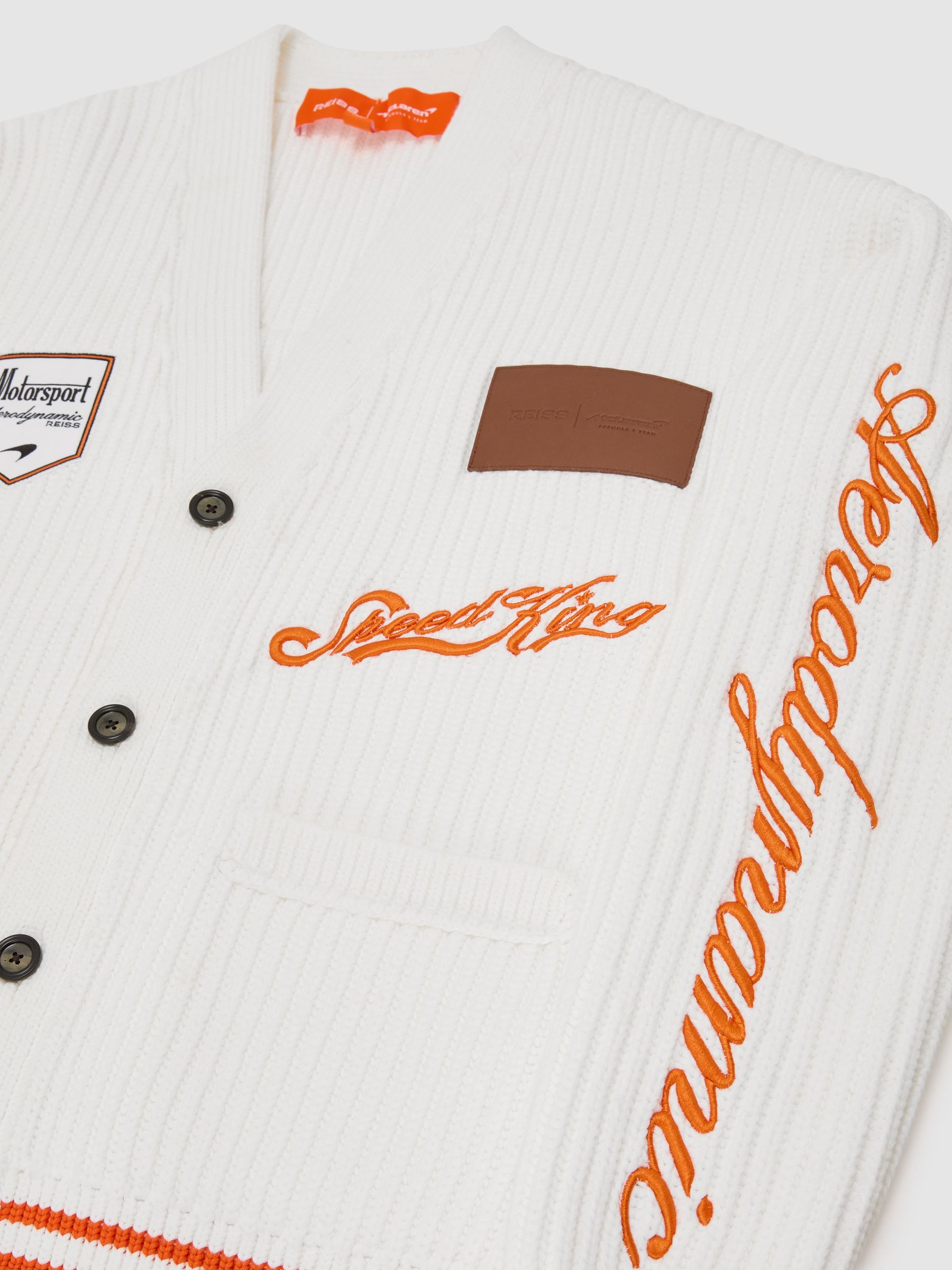 McLaren Racing Embroidered Rib-Knit Cardigan in White - Image 5 of 6