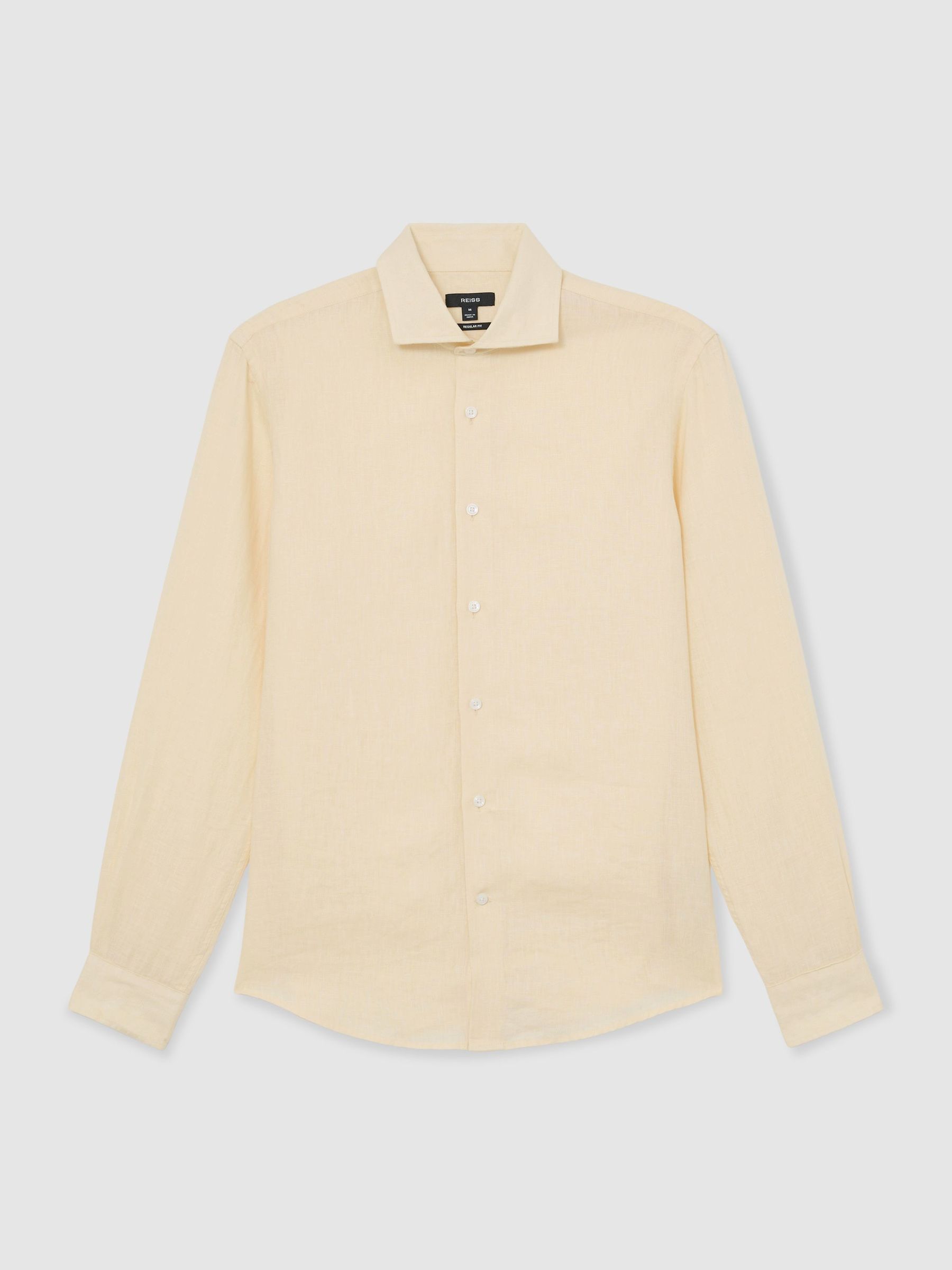 Linen Cutaway-Collar Regular-Fit Shirt in Buttermilk Yellow - image 1
