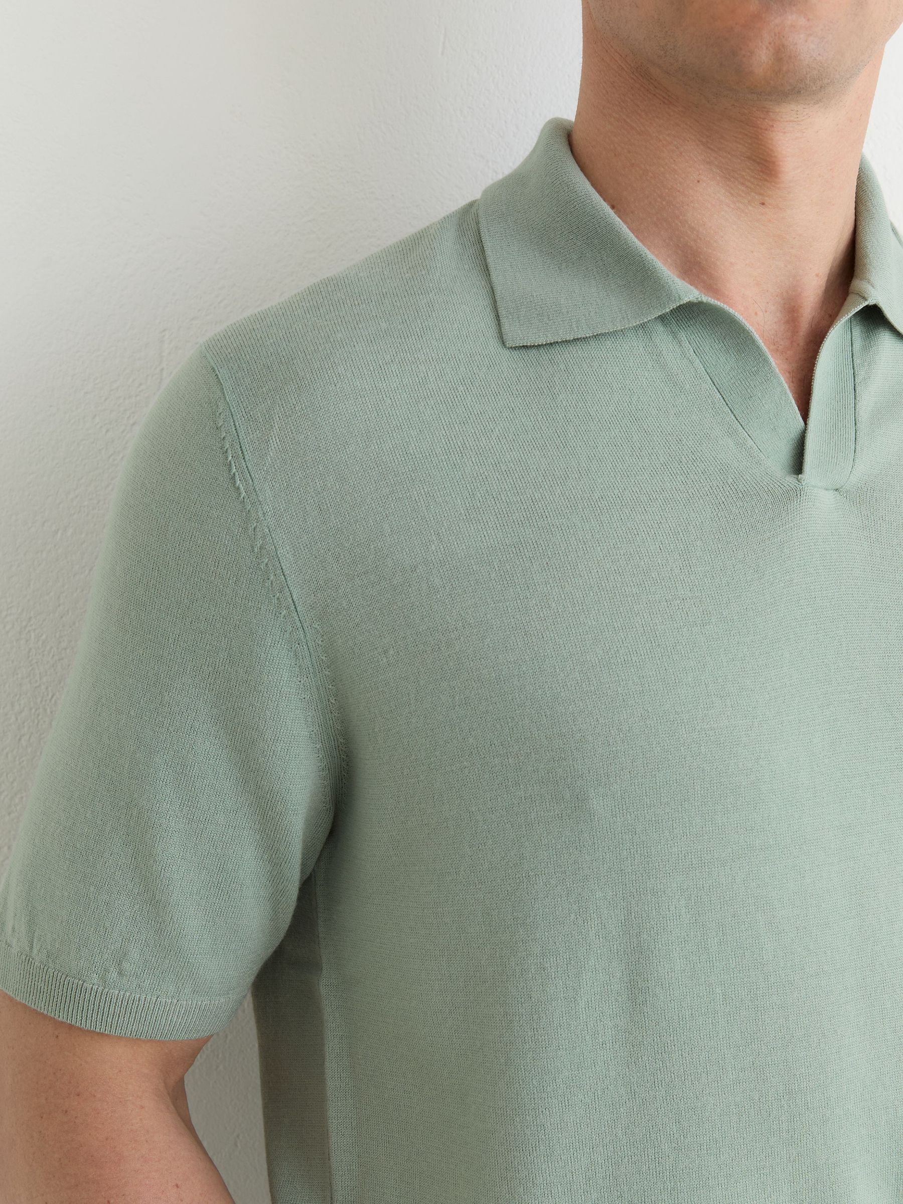 Pigment-Dyed Merino Wool Open-Collar Polo Shirt in Soft Sage Green - Image 3 of 5