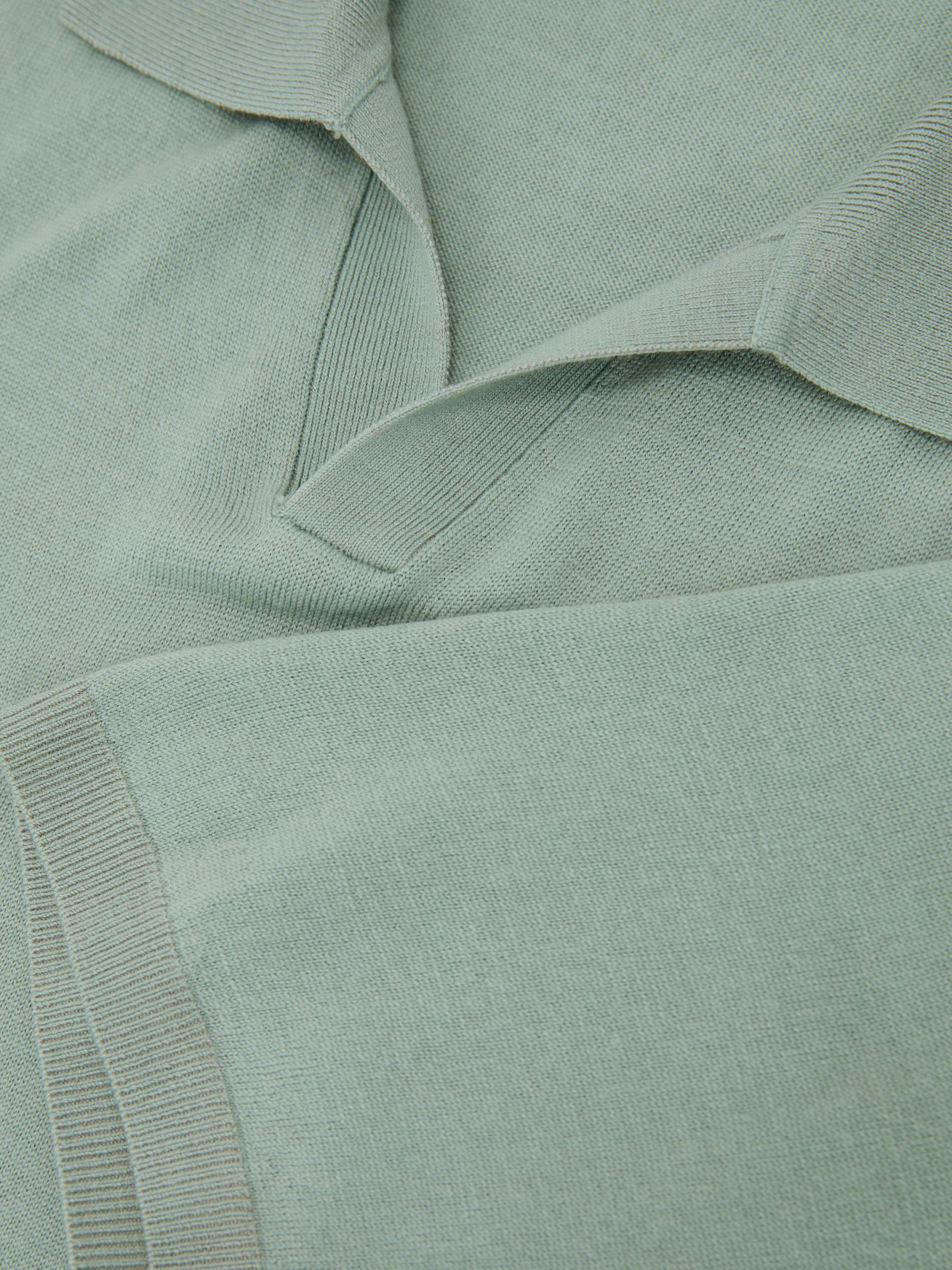 Pigment-Dyed Merino Wool Open-Collar Polo Shirt in Soft Sage Green - Image 5 of 5