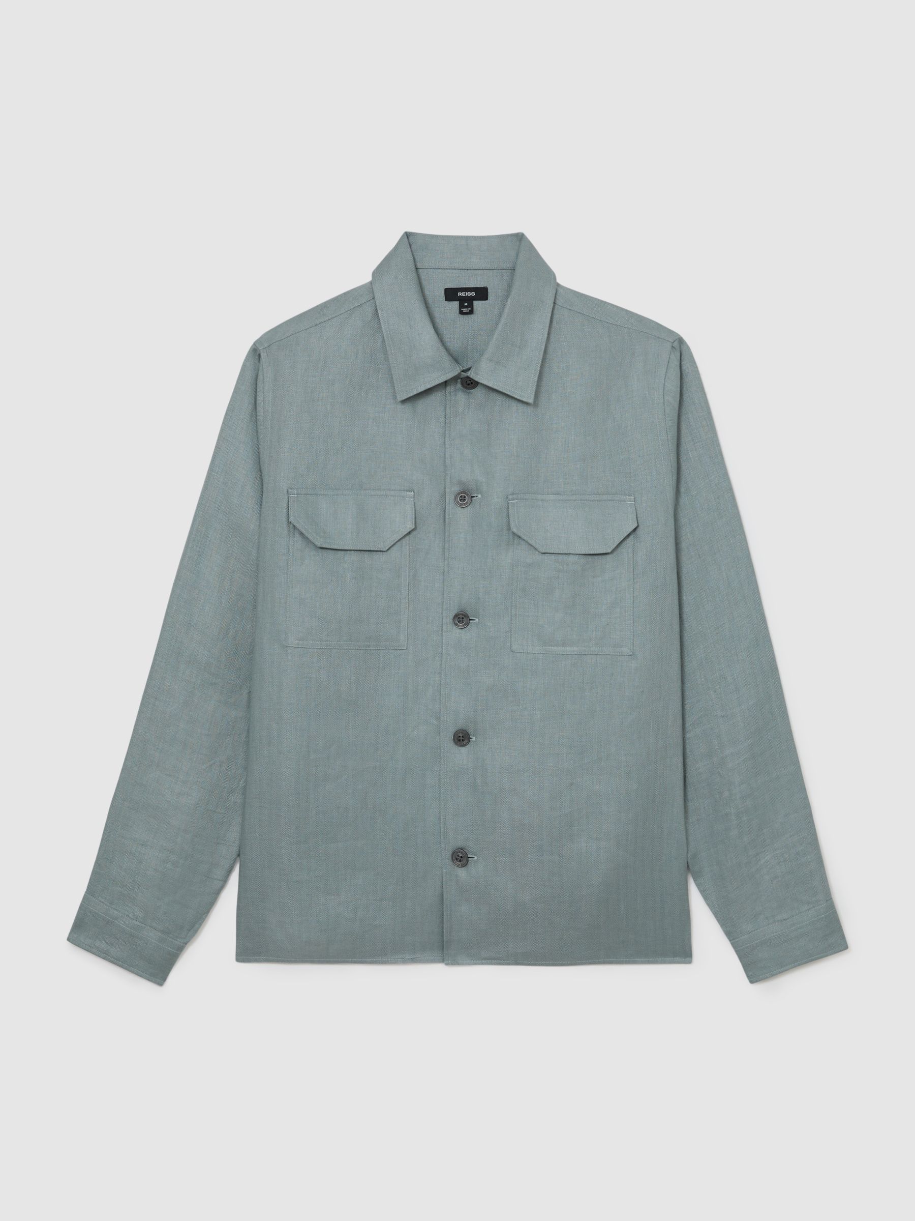 Linen Herringbone-Stripe Regular-Fit Shirt in Midnight Green - Image 2 of 7