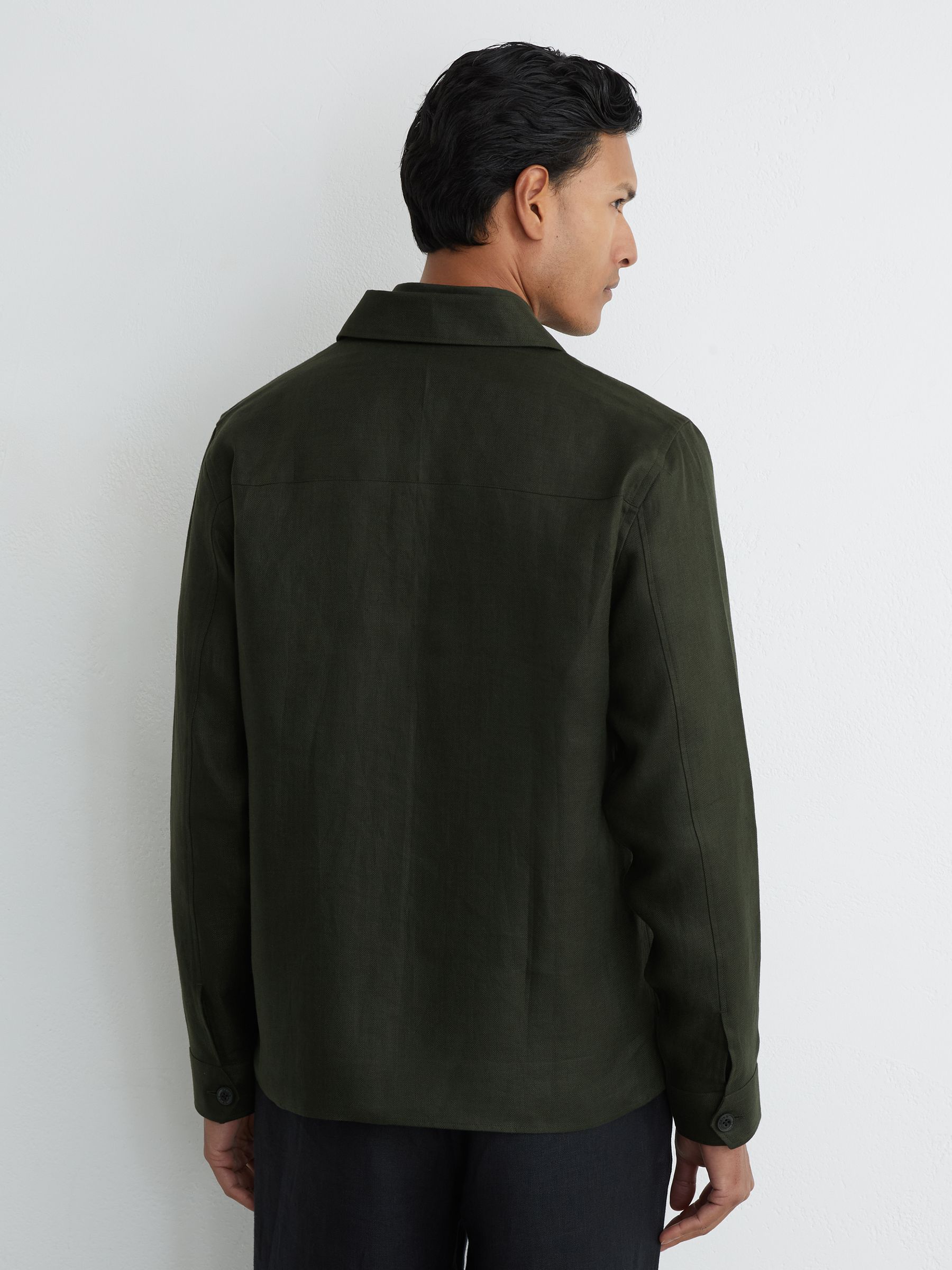Linen Herringbone-Stripe Regular-Fit Shirt in Midnight Green - image 4