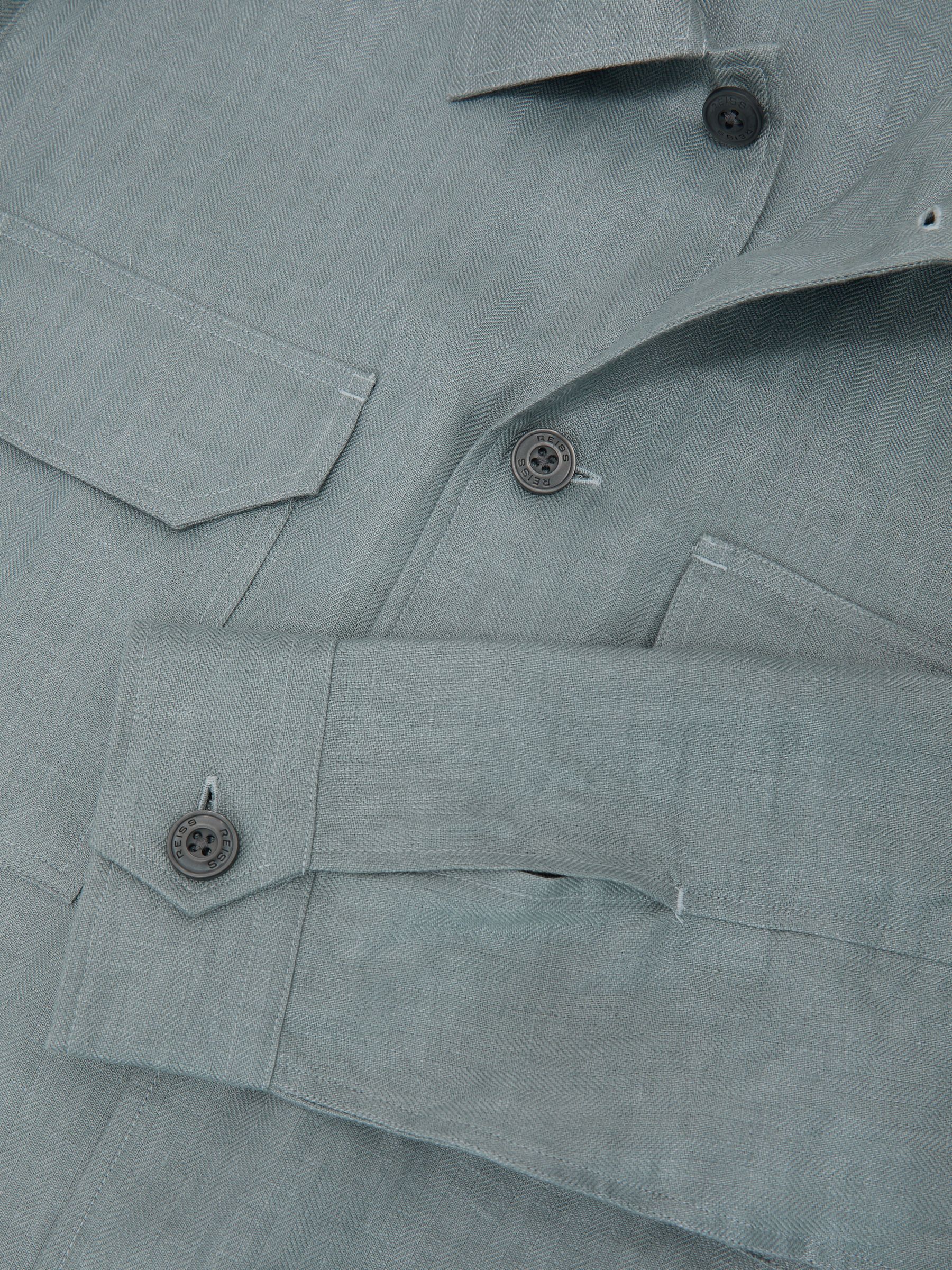 Linen Herringbone-Stripe Regular-Fit Shirt in Midnight Green - Image 7 of 7