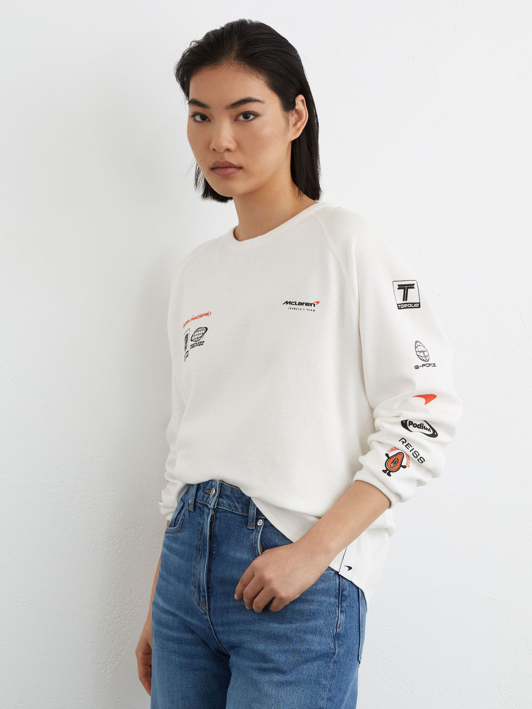 McLaren Racing Relaxed Waffle T-Shirt Unisex-Fit in White - Image 4 of 11