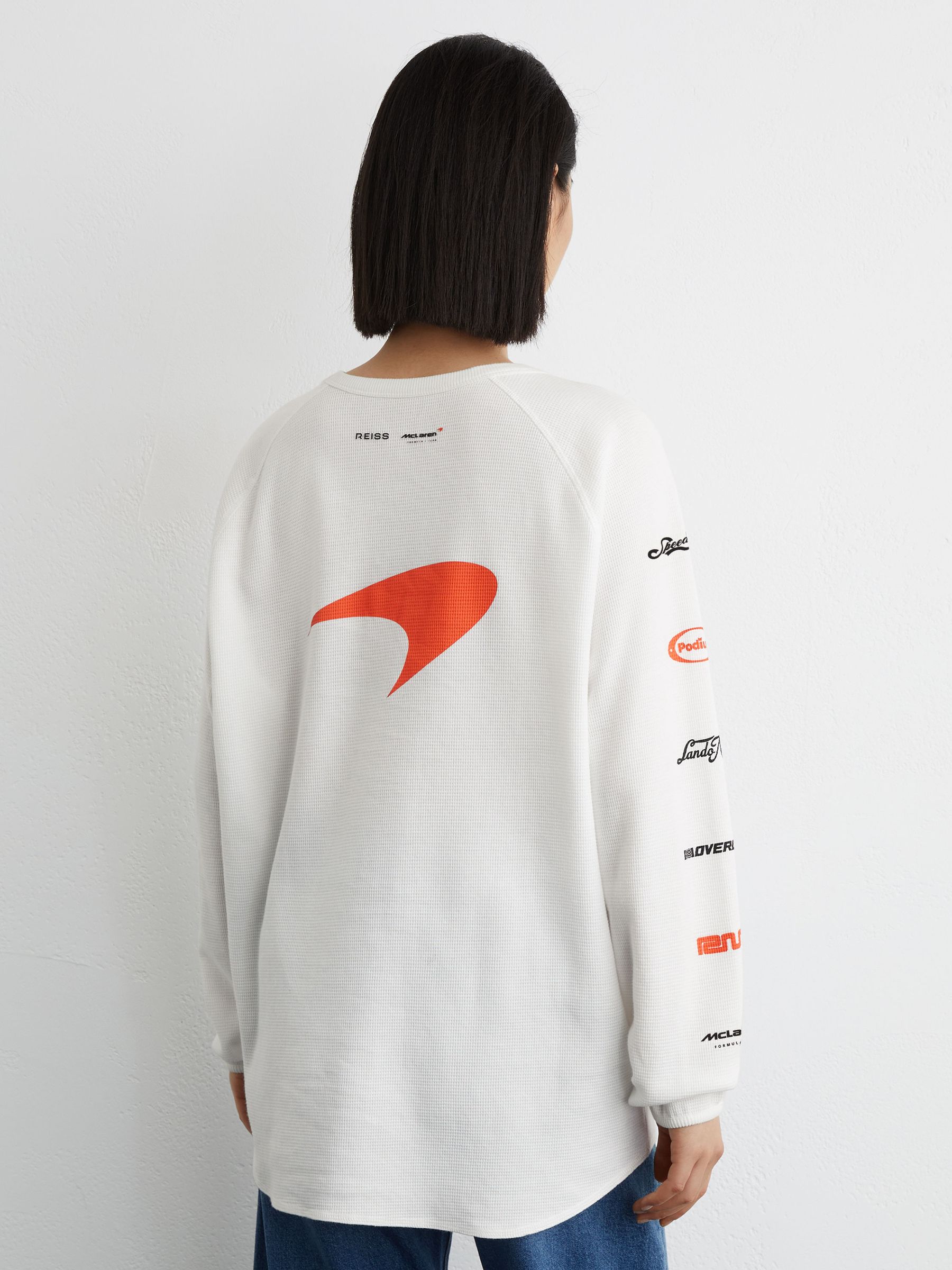 McLaren Racing Relaxed Waffle T-Shirt Unisex-Fit in White - Image 6 of 11