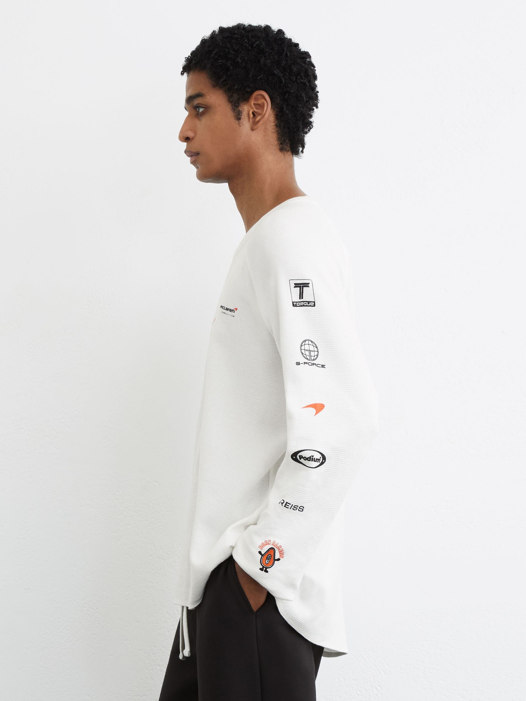 McLaren Racing Relaxed Waffle T-Shirt Unisex-Fit in White - Image 7 of 11