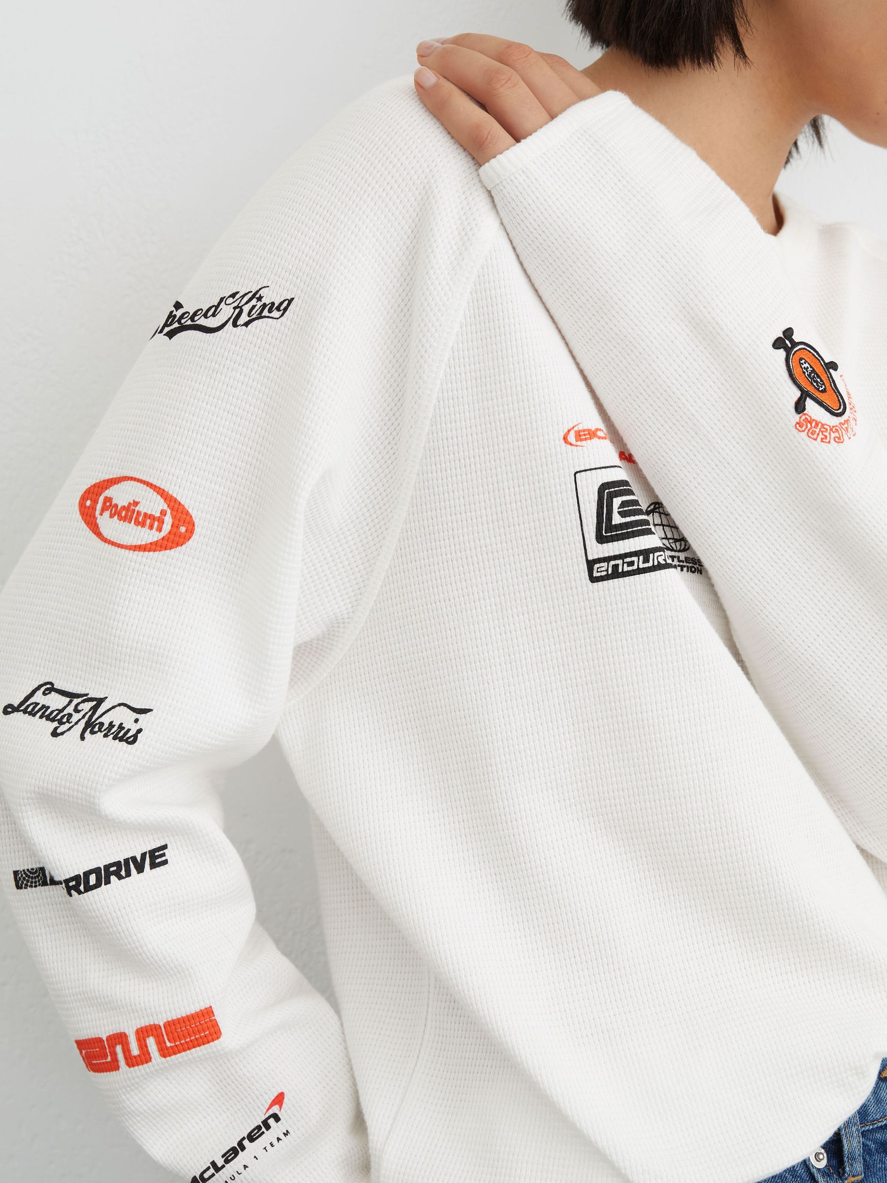 McLaren Racing Relaxed Waffle T-Shirt Unisex-Fit in White - Image 8 of 11