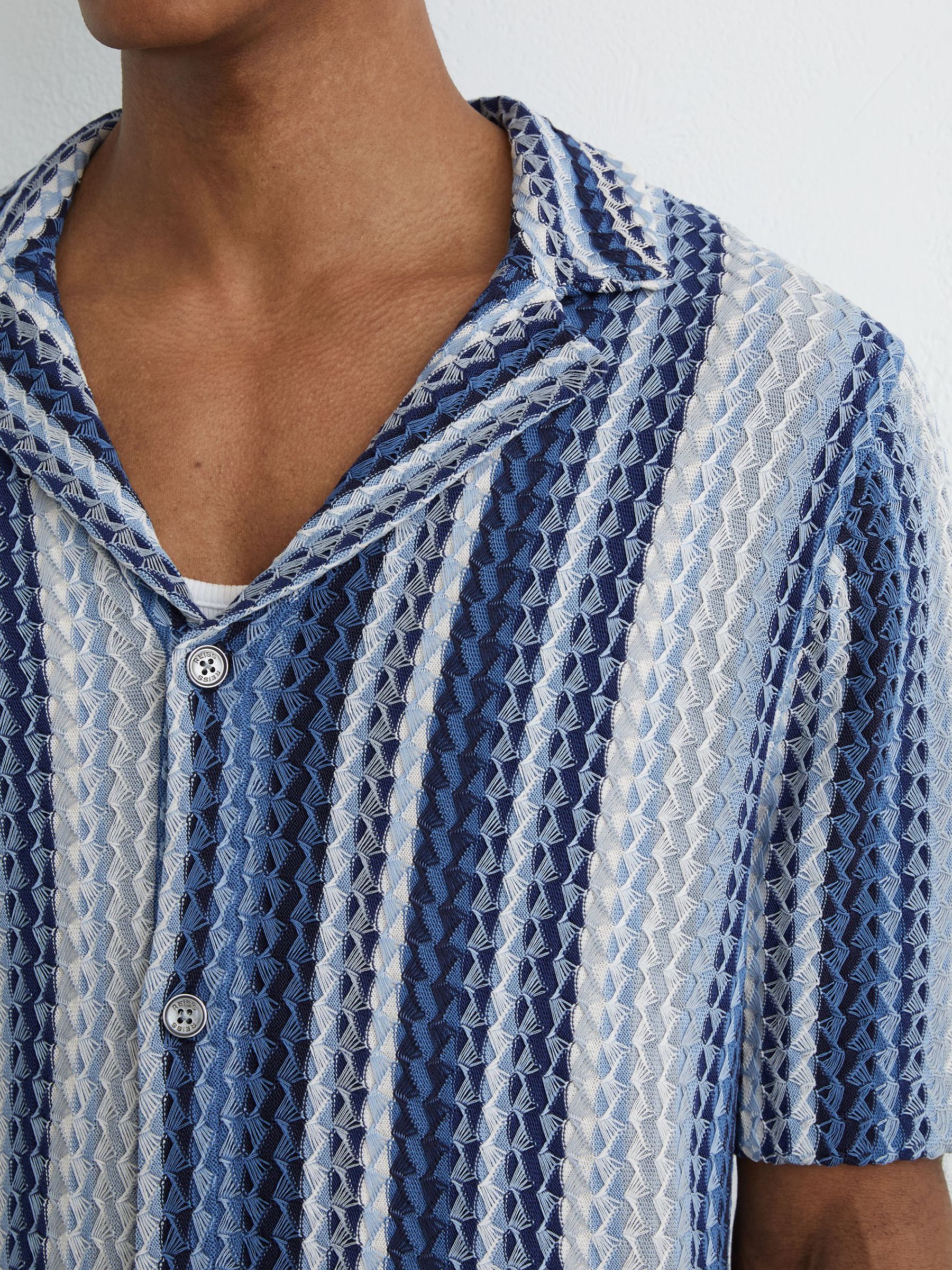 Stripe-Knit Cuban-Collar Shirt in Soft Blue - image 2