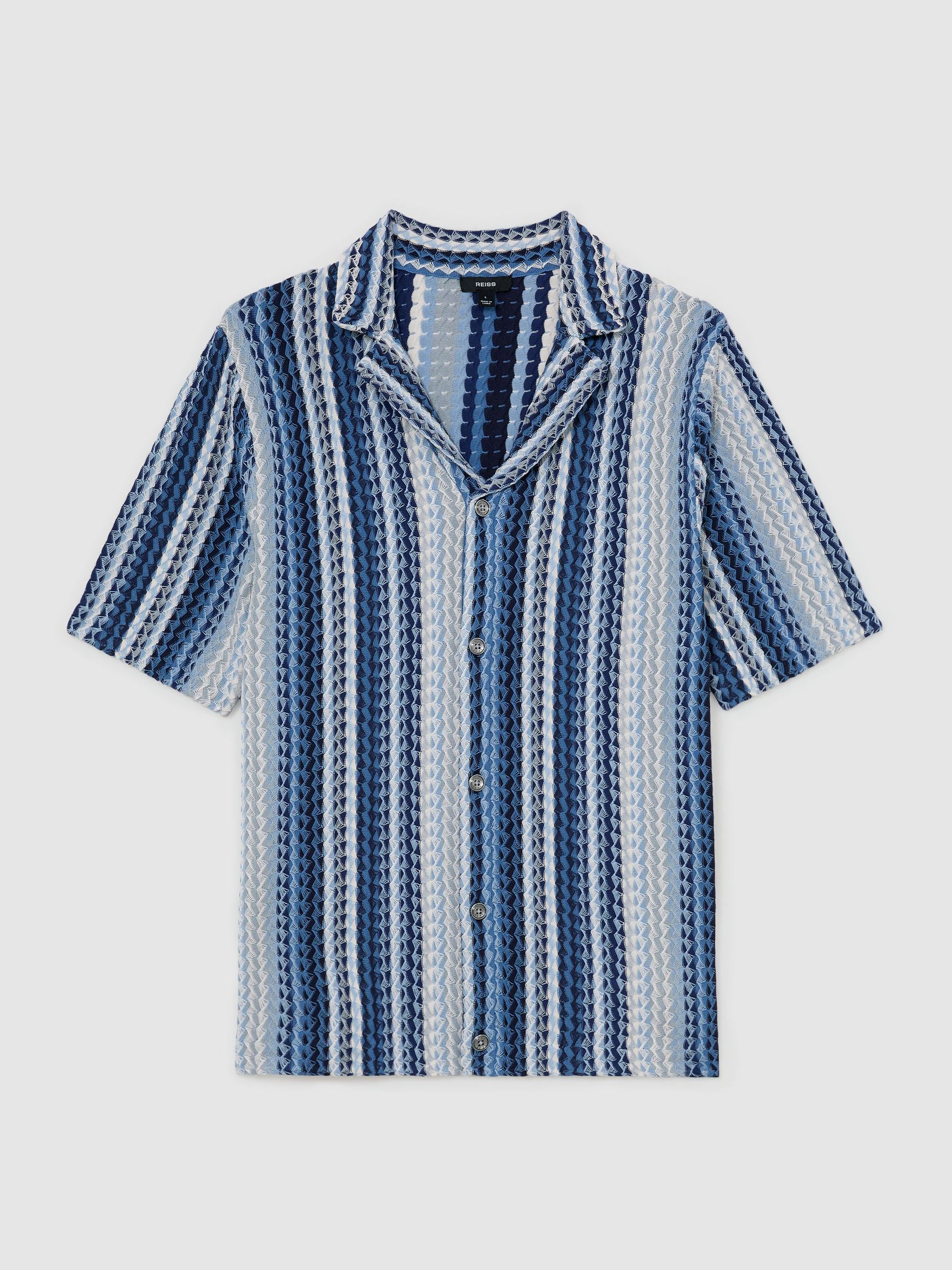Stripe-Knit Cuban-Collar Shirt in Soft Blue - image 1