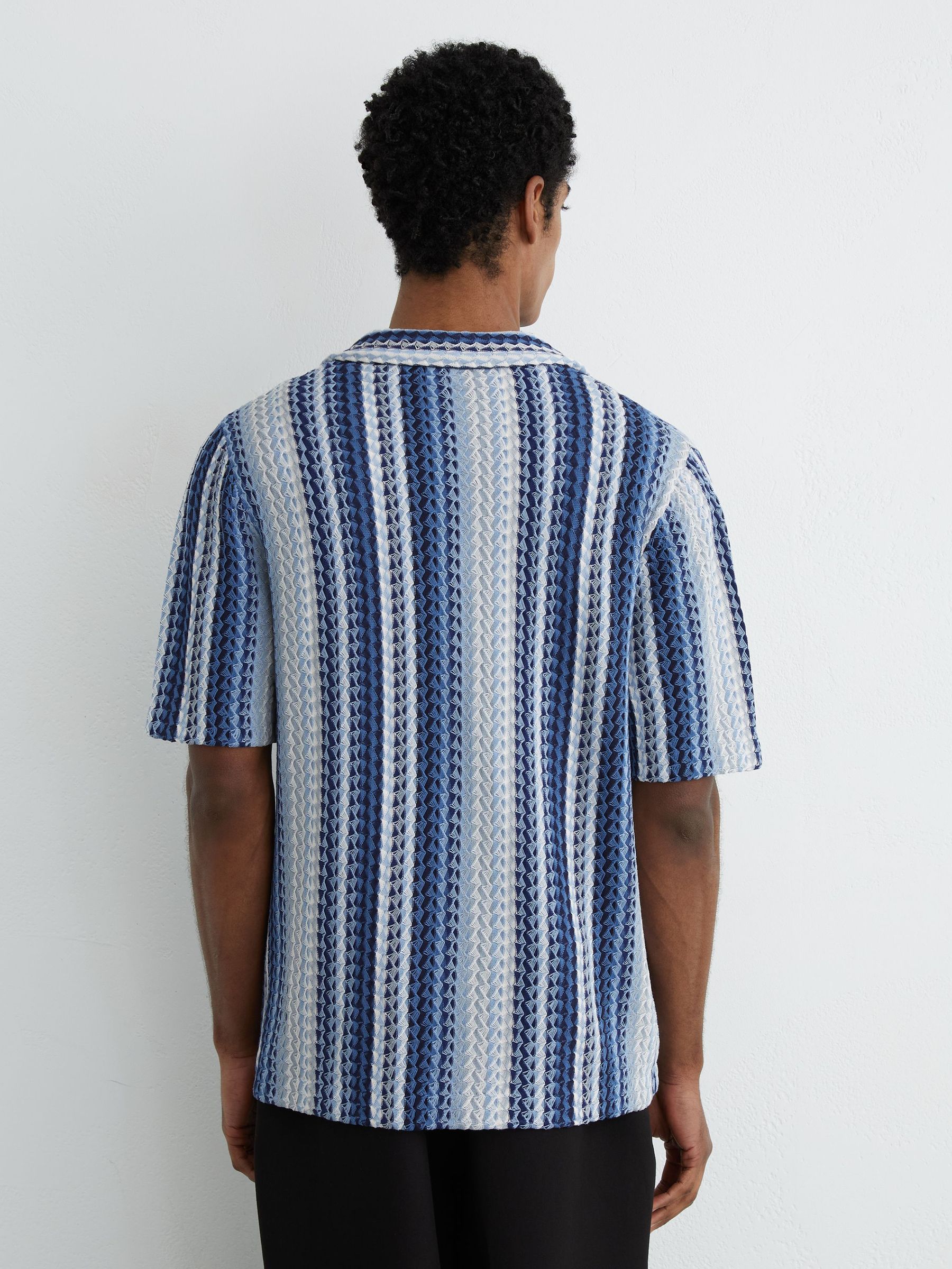 Stripe-Knit Cuban-Collar Shirt in Soft Blue - image 4