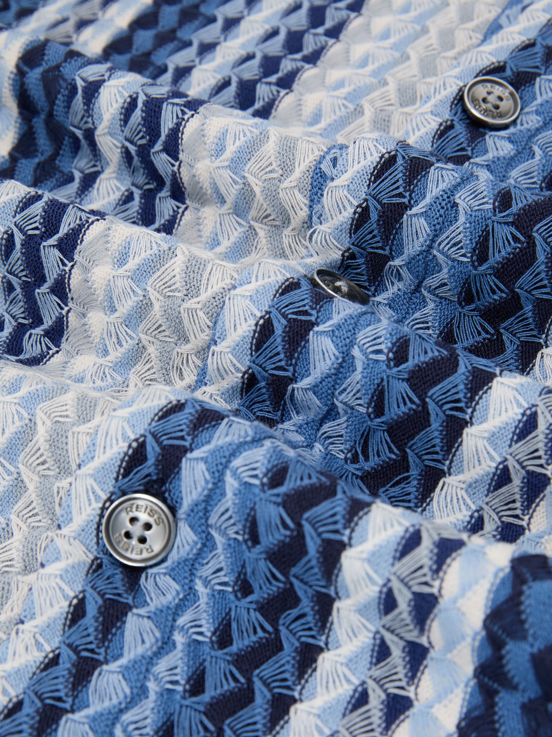 Stripe-Knit Cuban-Collar Shirt in Soft Blue - image 3