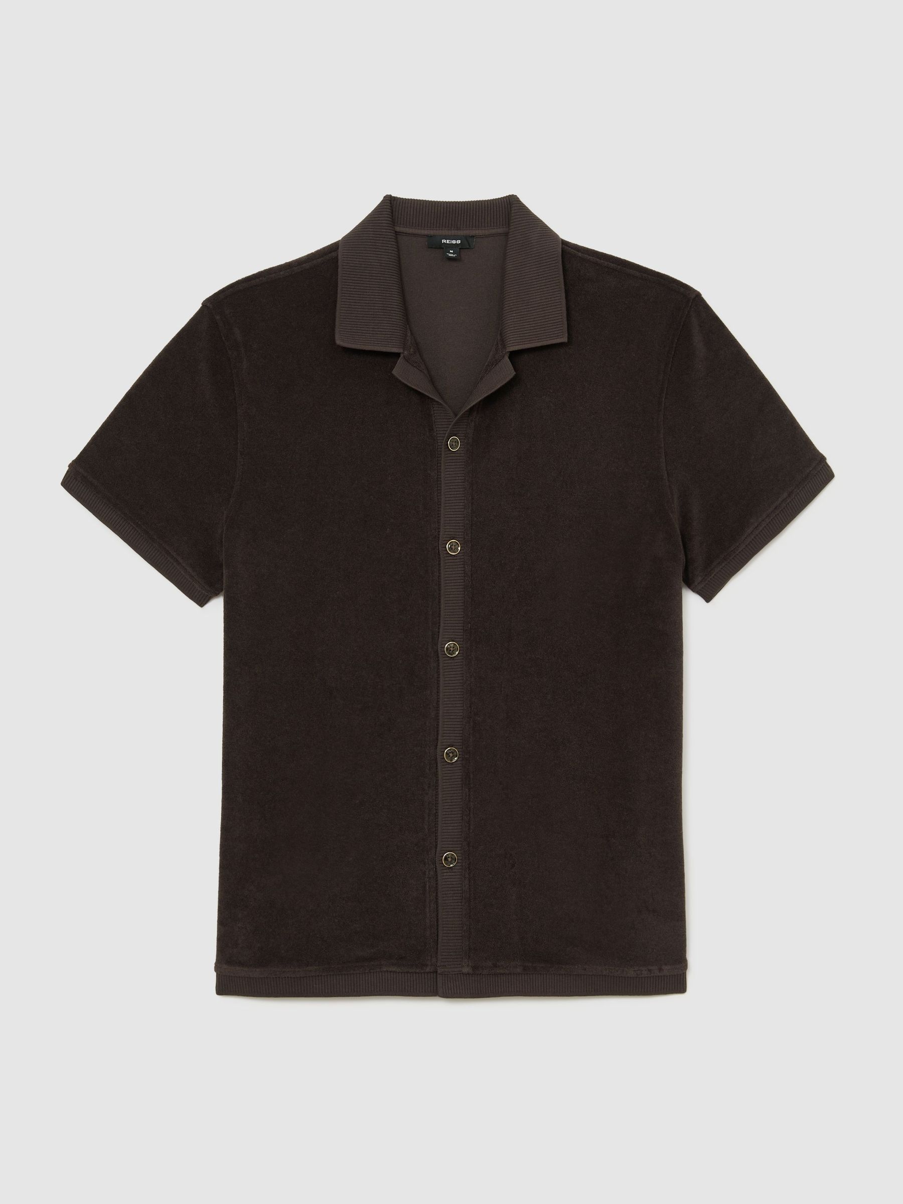 Towelling Short-Sleeve Shirt in Chocolate Brown - Image 2 of 6