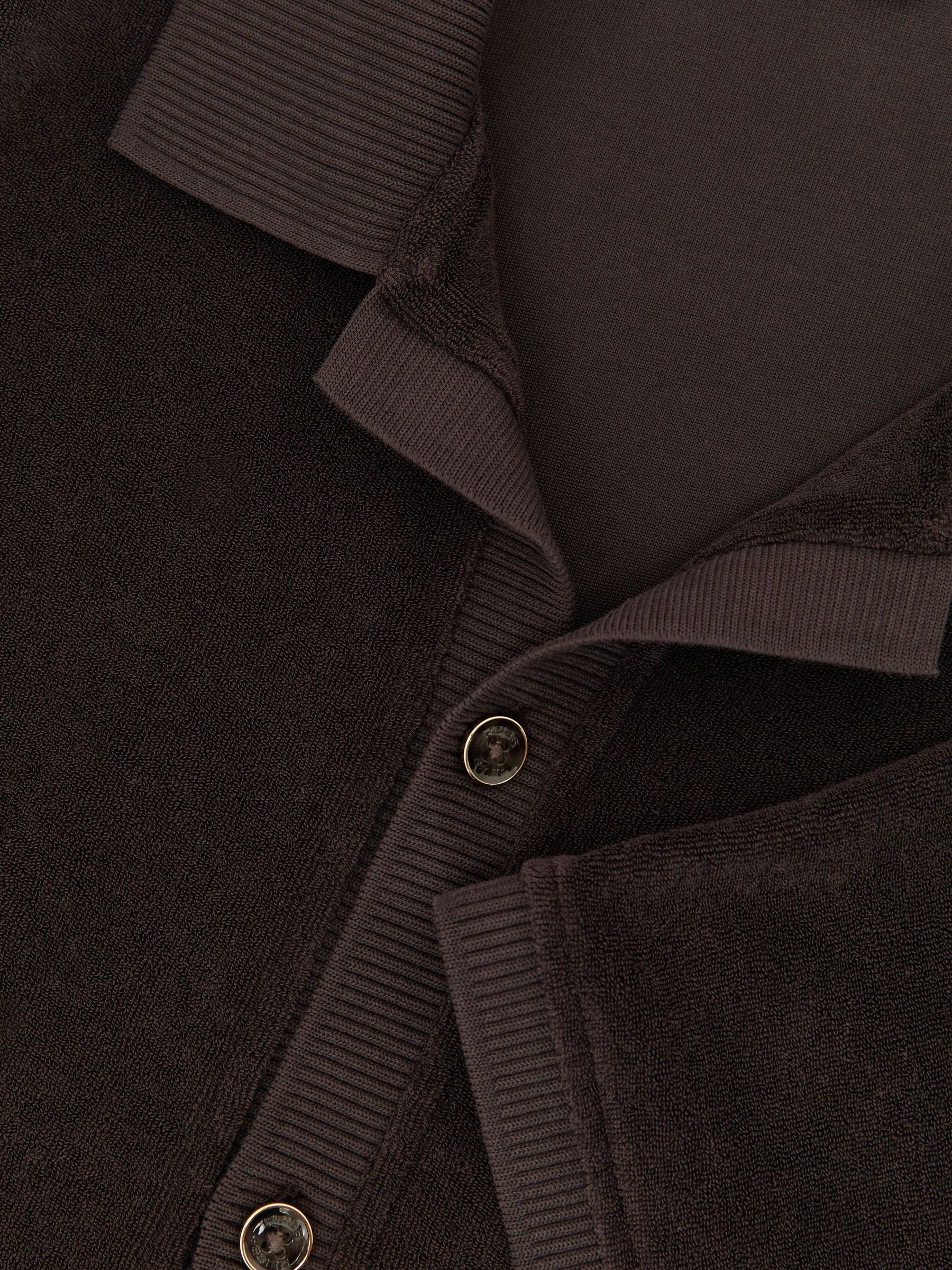 Towelling Short-Sleeve Shirt in Chocolate Brown - Image 6 of 6