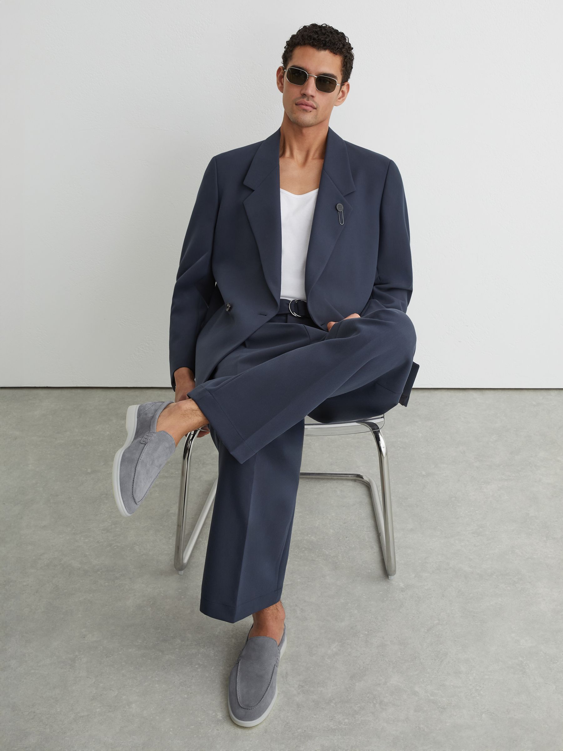 Suede Slip-On Loafer in Dusty Blue - Image 1 of 5 Suede Slip-On Loafer in Dusty Blue - Image 1 of 5