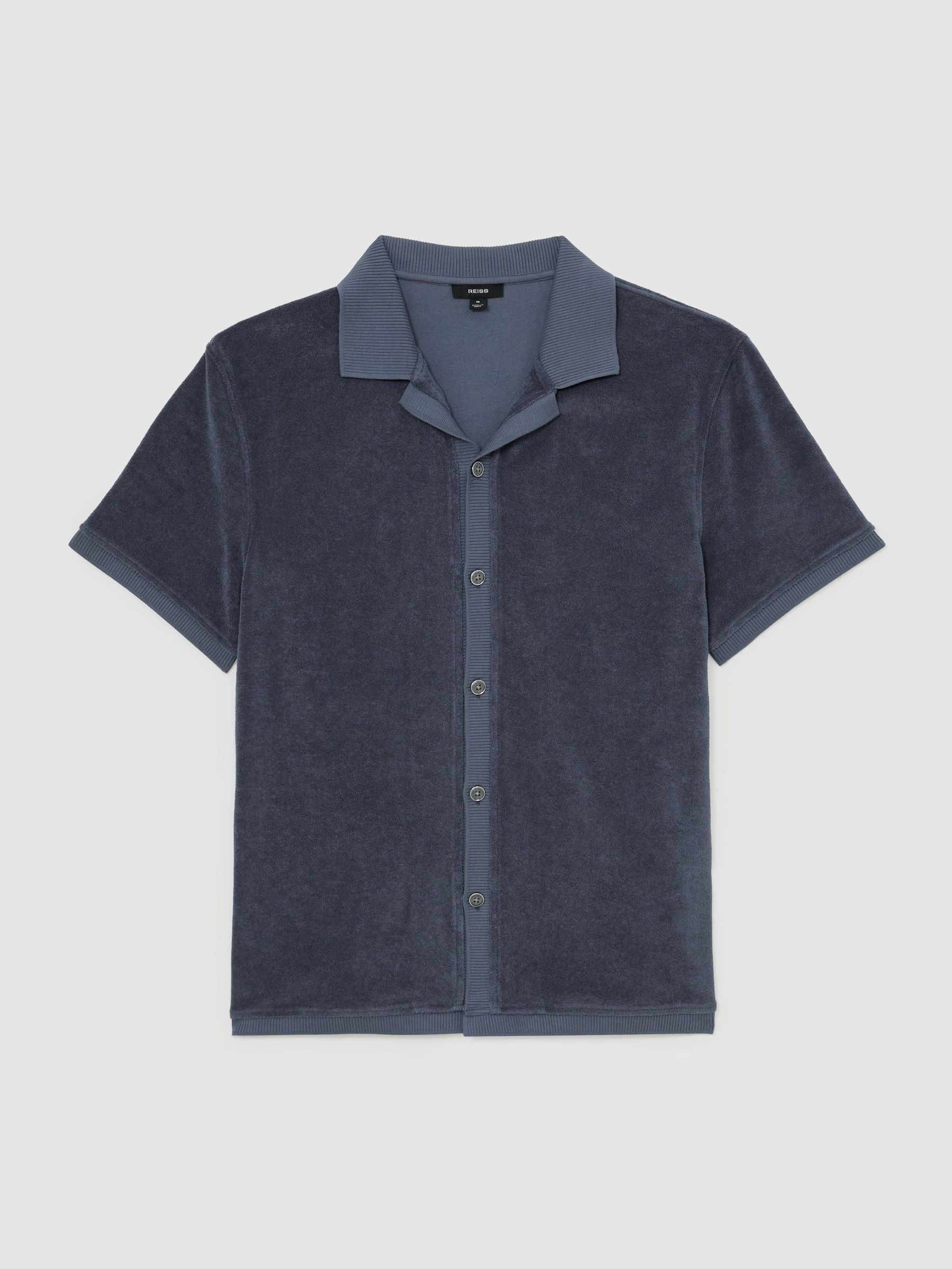 Towelling Short-Sleeve Shirt in Airforce Blue - Image 2 of 6