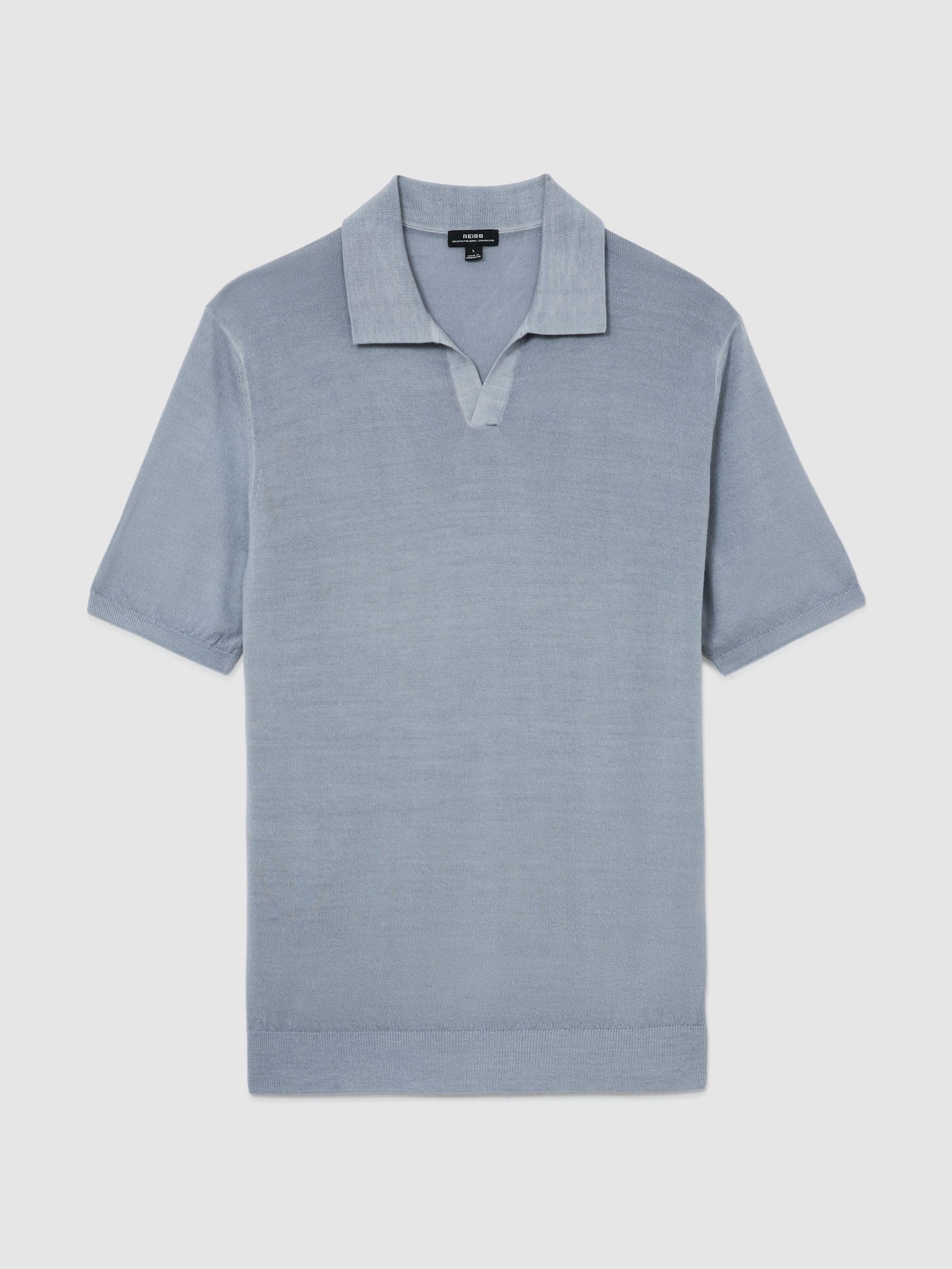 Pigment-Dyed Merino Wool Open-Collar Polo Shirt in Soft Blue - Image 2 of 6
