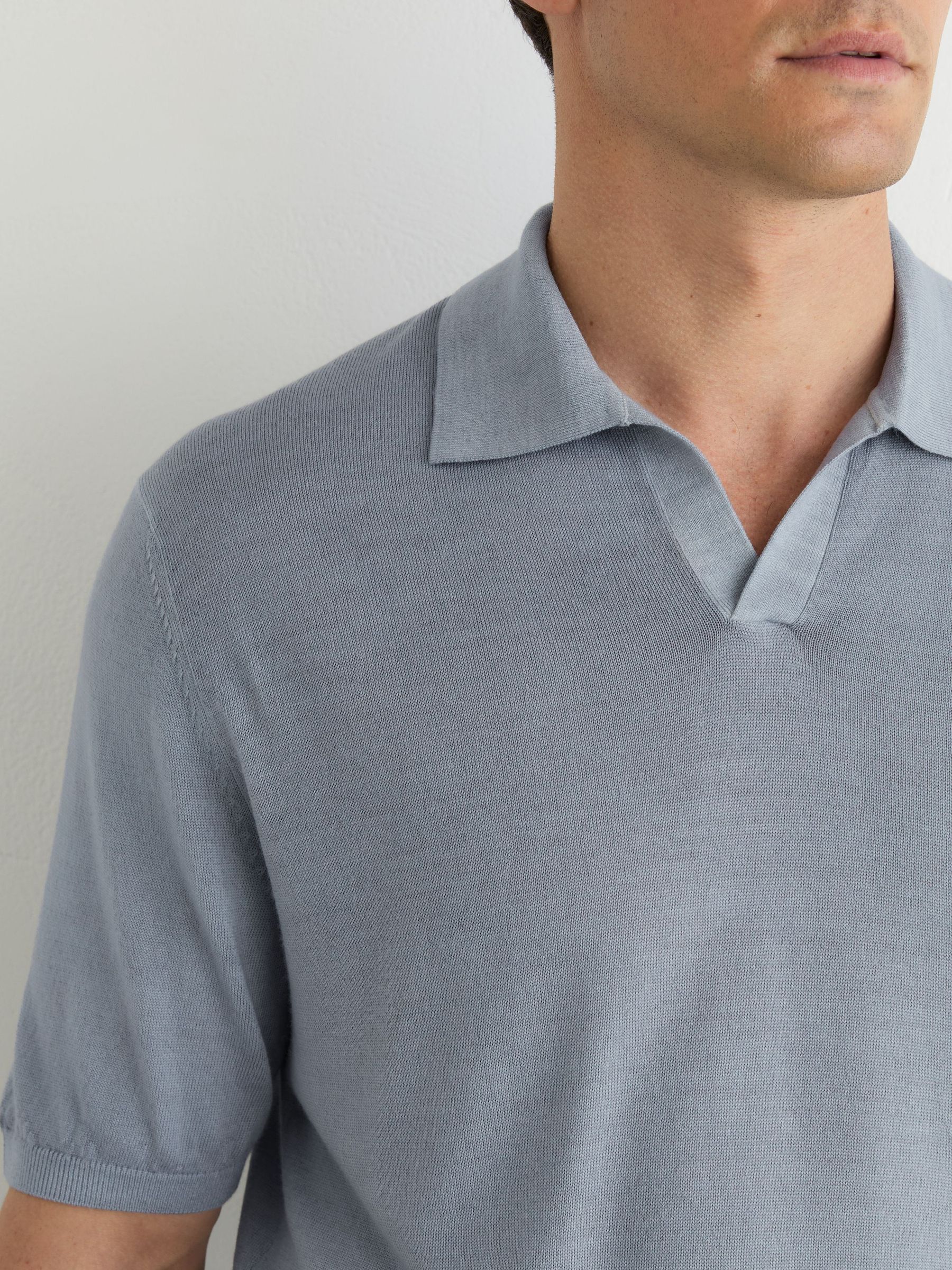 Pigment-Dyed Merino Wool Open-Collar Polo Shirt in Soft Blue - Image 4 of 6