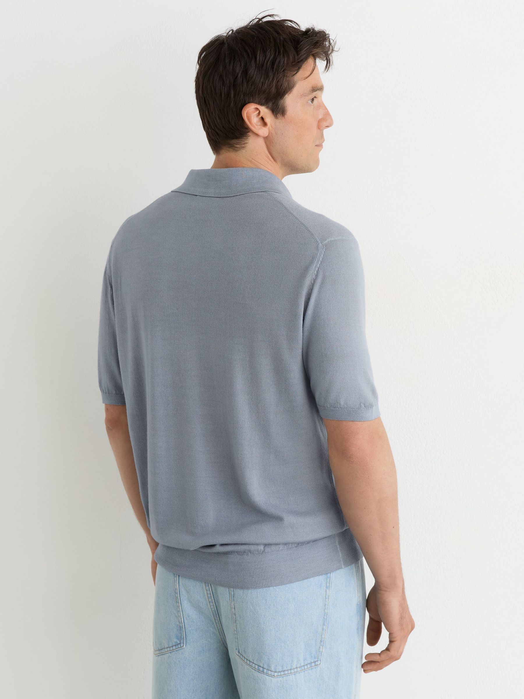 Pigment-Dyed Merino Wool Open-Collar Polo Shirt in Soft Blue - Image 5 of 6