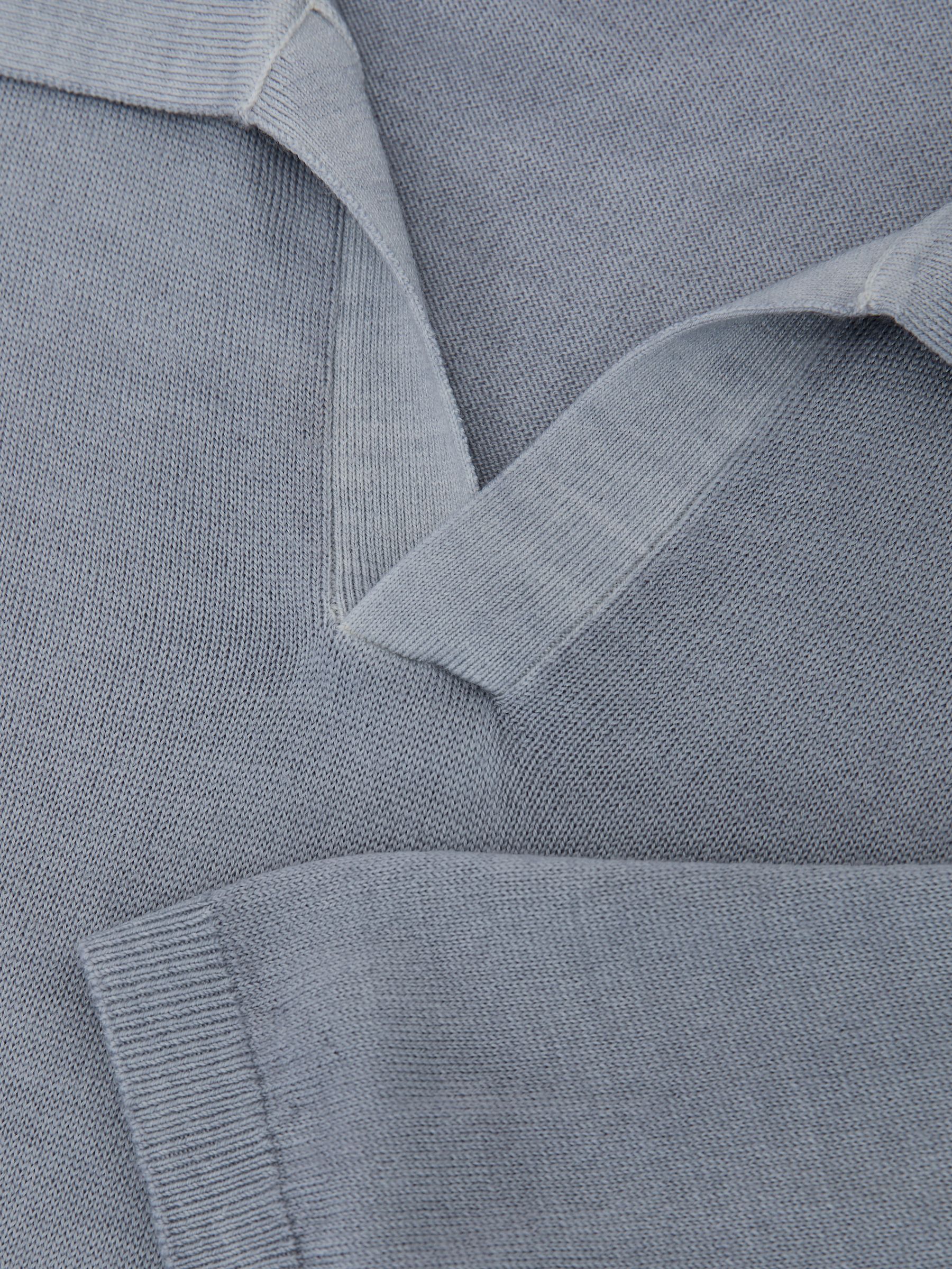 Pigment-Dyed Merino Wool Open-Collar Polo Shirt in Soft Blue - Image 6 of 6