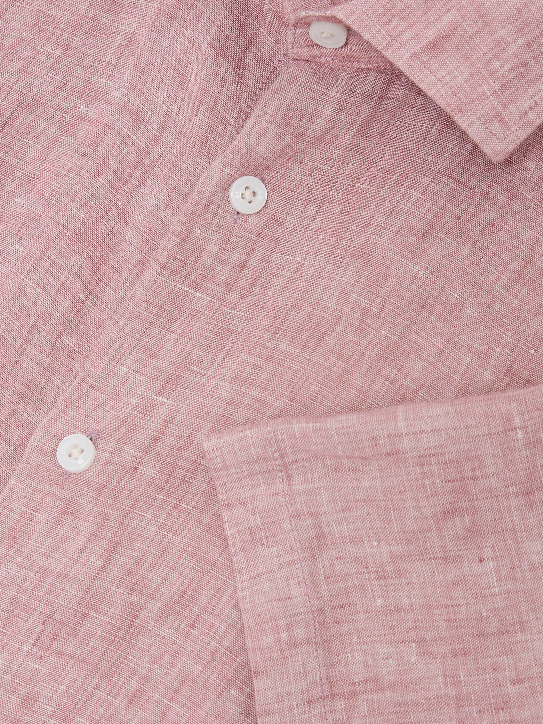 Slim Fit Linen Button-Through Shirt in Raspberry Pink Melange - image 3