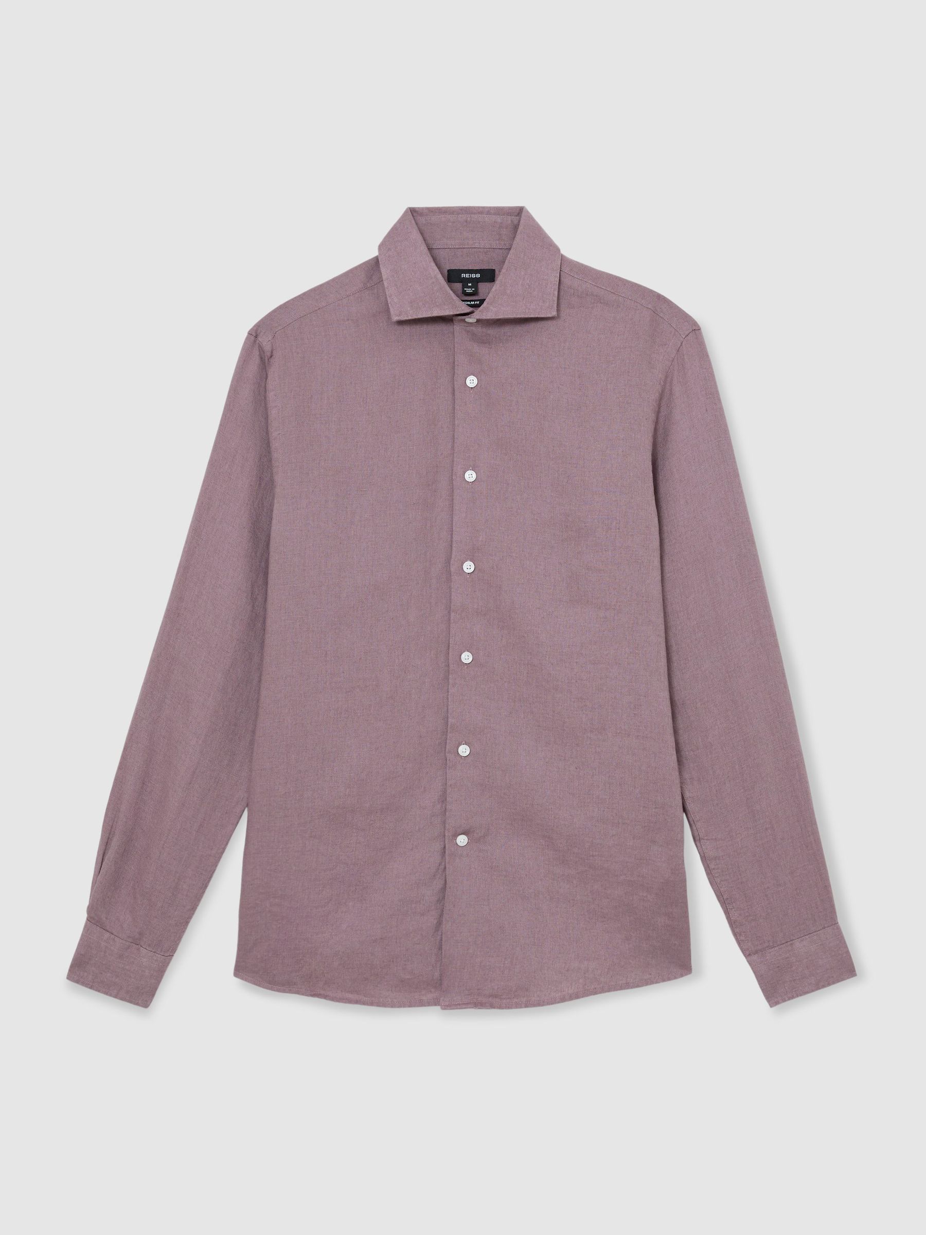 Linen Cutaway-Collar Regular-Fit Shirt in Mauve Pink - image 1